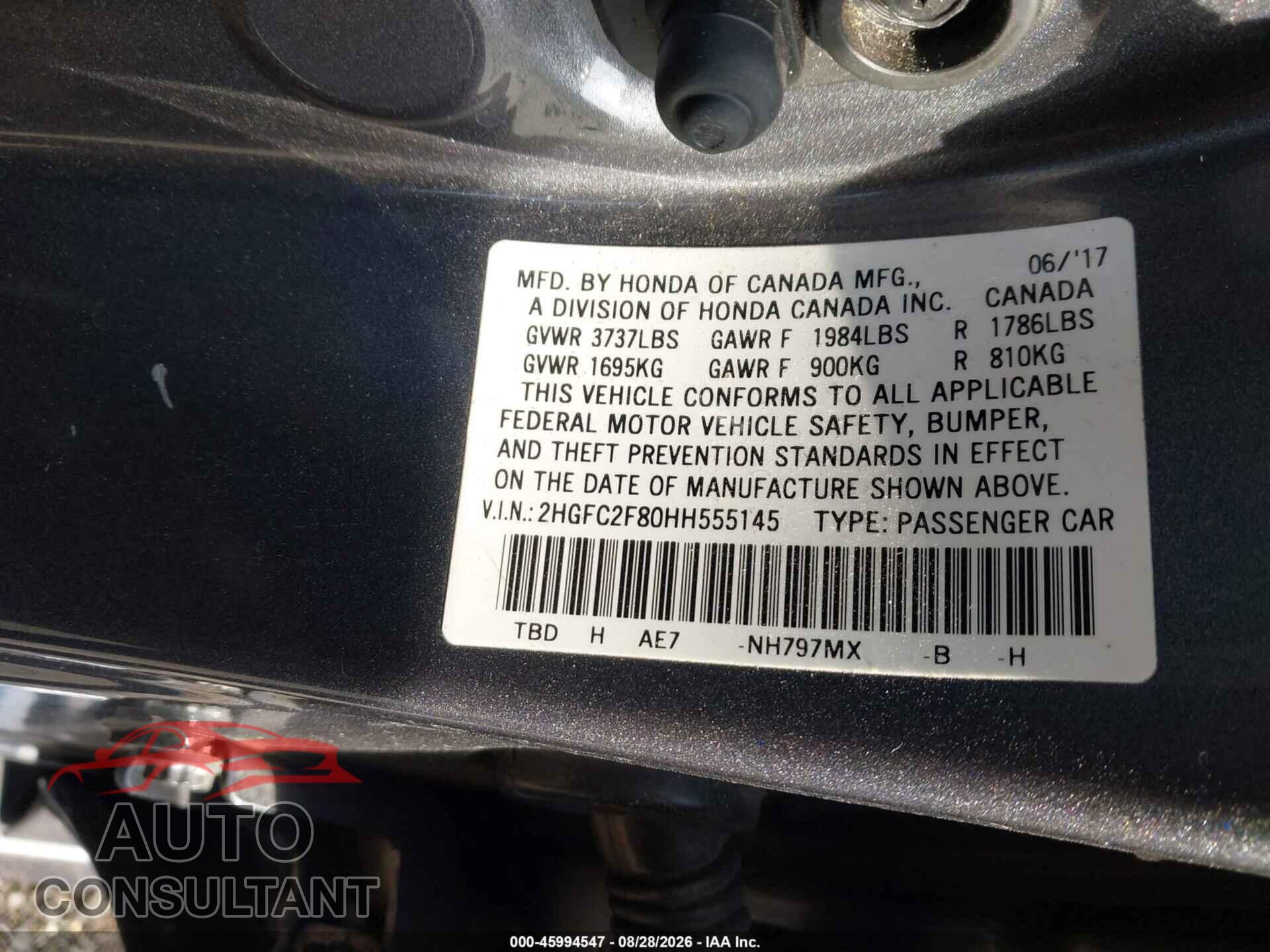 HONDA CIVIC 2017 - 2HGFC2F80HH555145