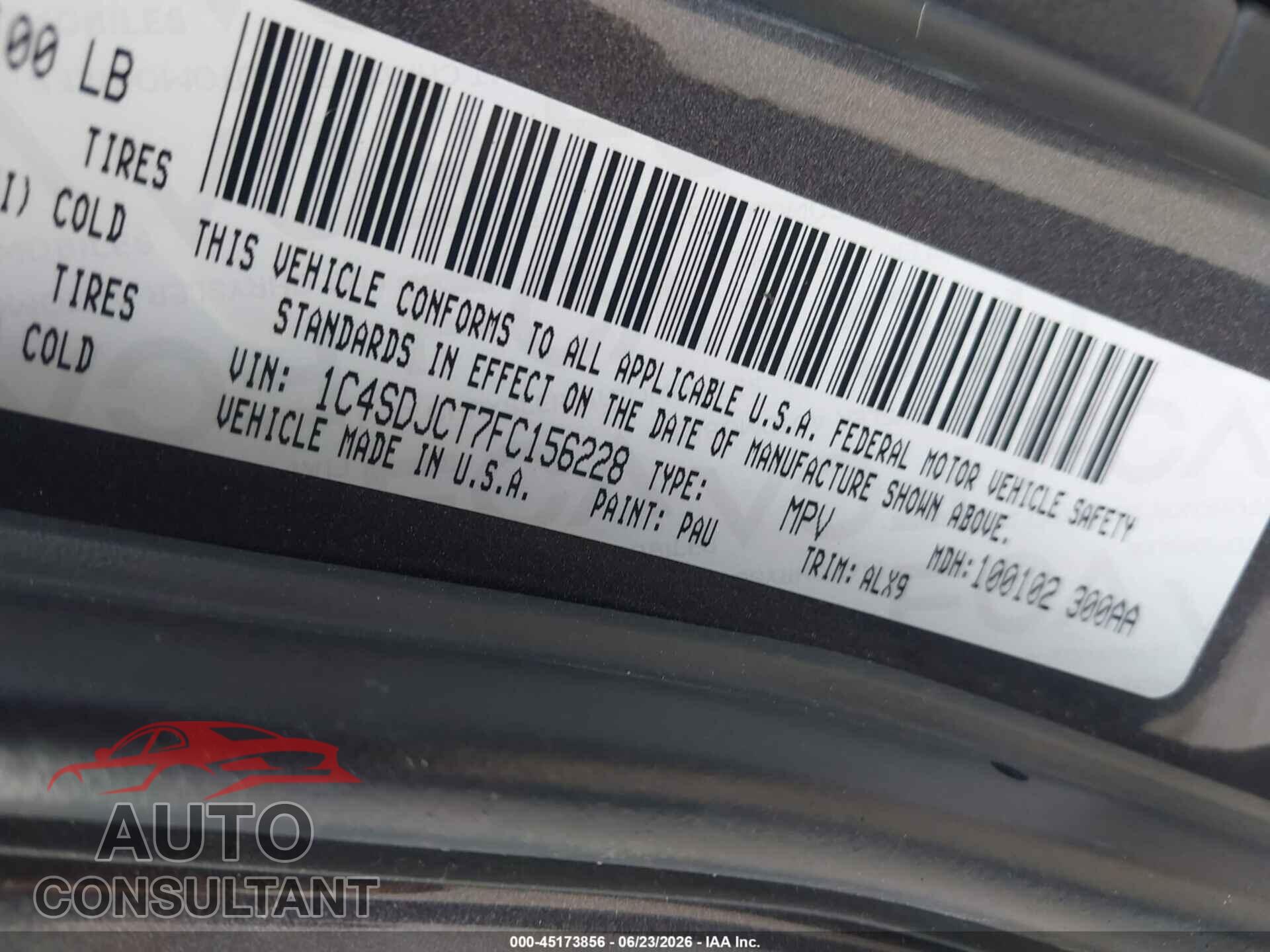 DODGE DURANGO 2015 - 1C4SDJCT7FC156228