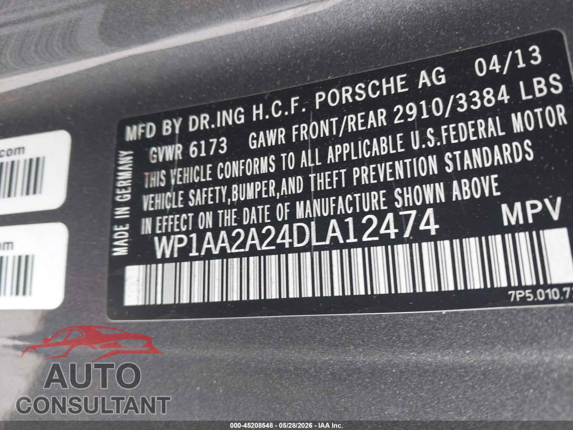 PORSCHE CAYENNE 2013 - WP1AA2A24DLA12474