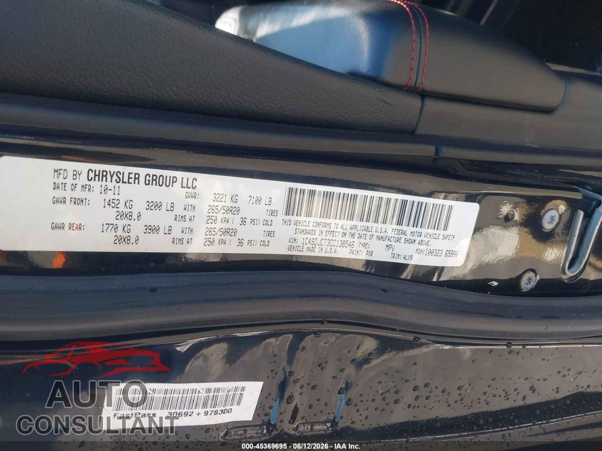 DODGE DURANGO 2012 - 1C4SDJCT3CC138546