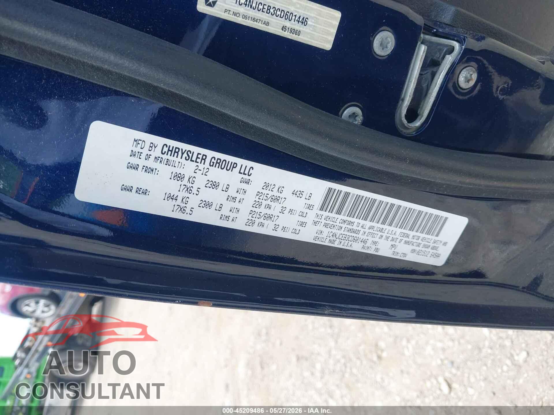 JEEP COMPASS 2012 - 1C4NJCEB3CD601446
