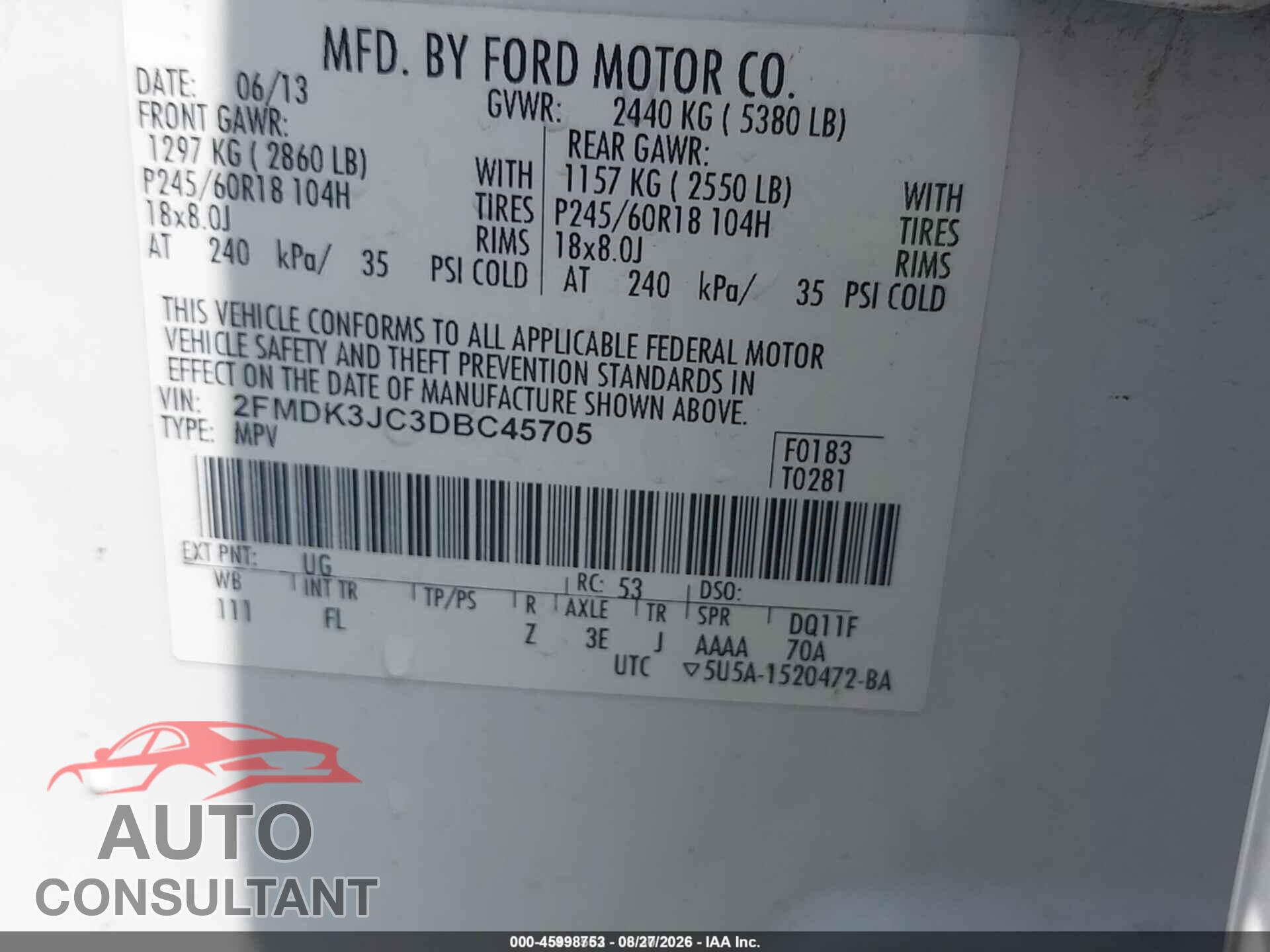 FORD EDGE 2013 - 2FMDK3JC3DBC45705