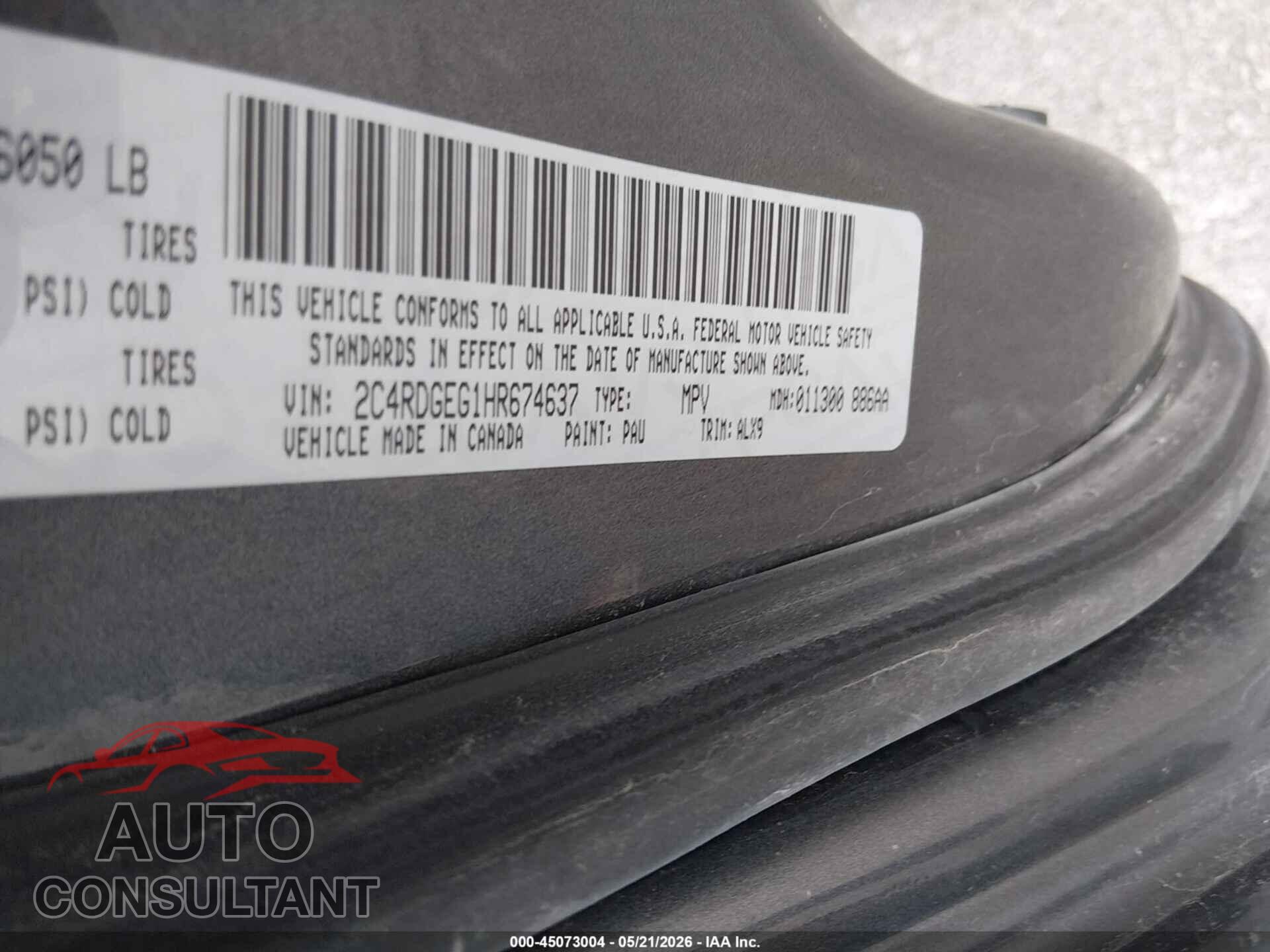 DODGE GRAND CARAVAN 2017 - 2C4RDGEG1HR674637