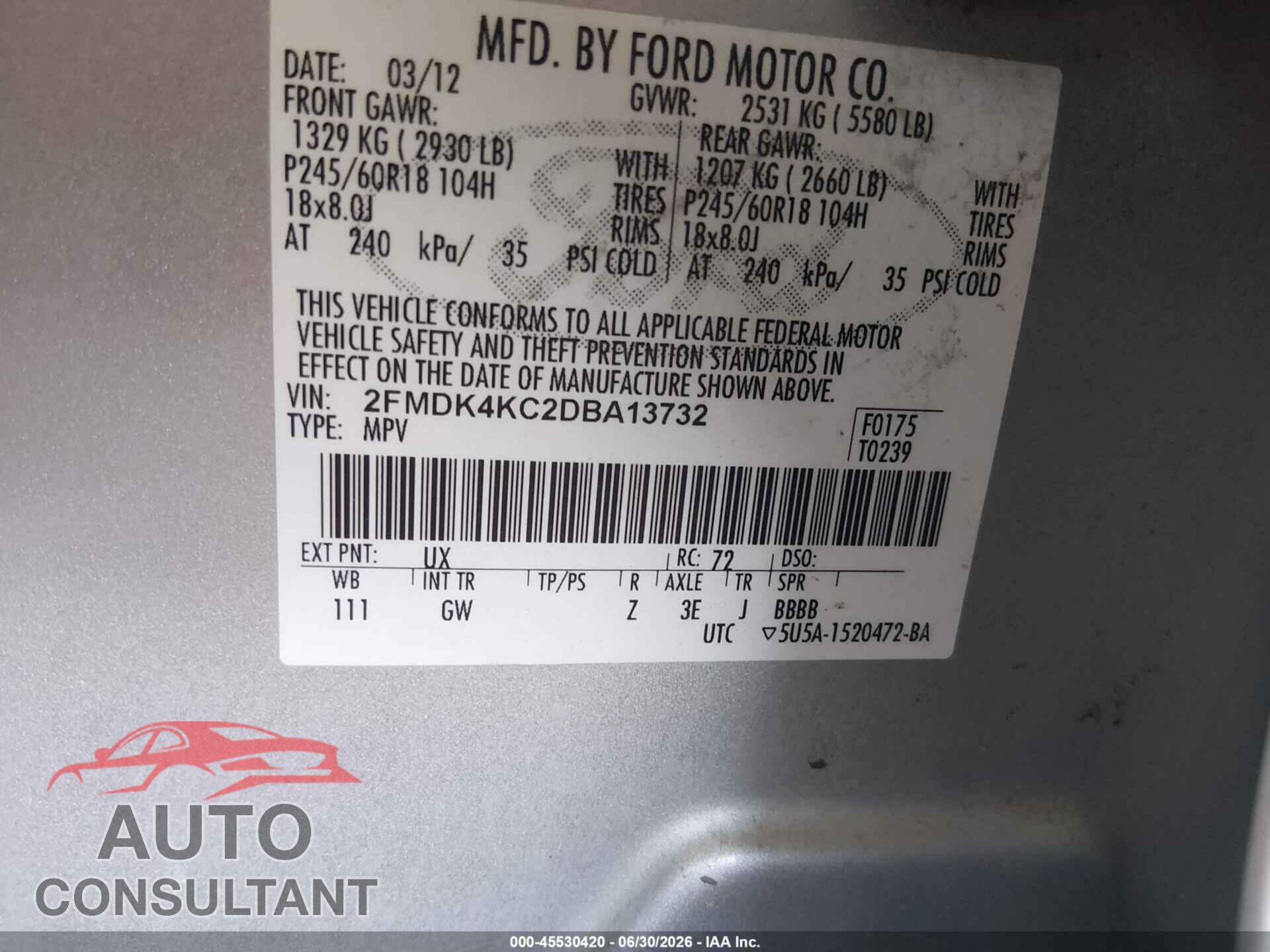 FORD EDGE 2013 - 2FMDK4KC2DBA13732
