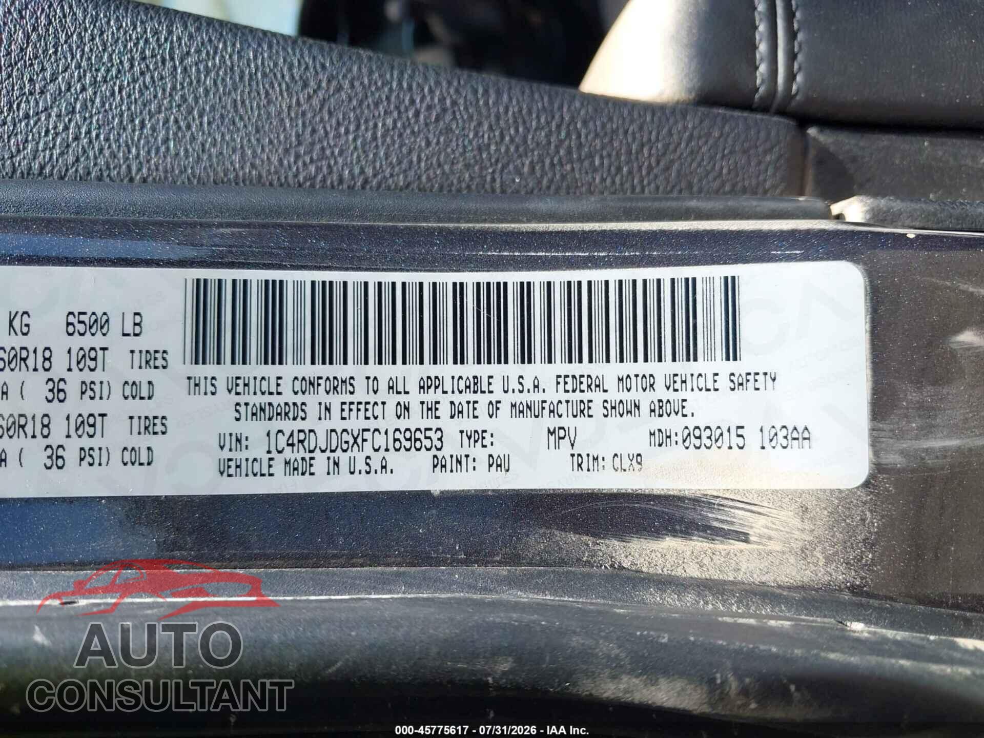 DODGE DURANGO 2015 - 1C4RDJDGXFC169653