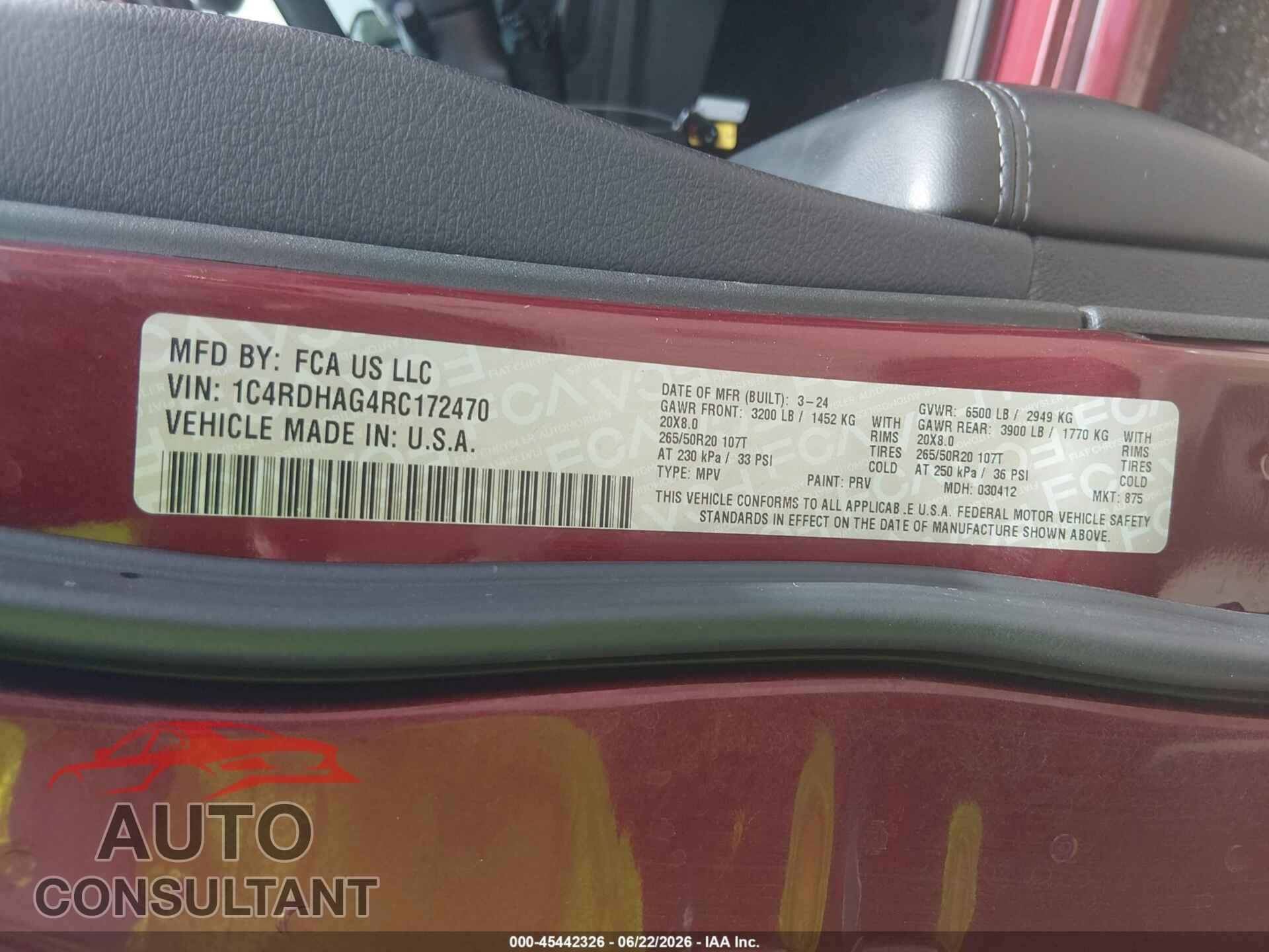 DODGE DURANGO 2024 - 1C4RDHAG4RC172470