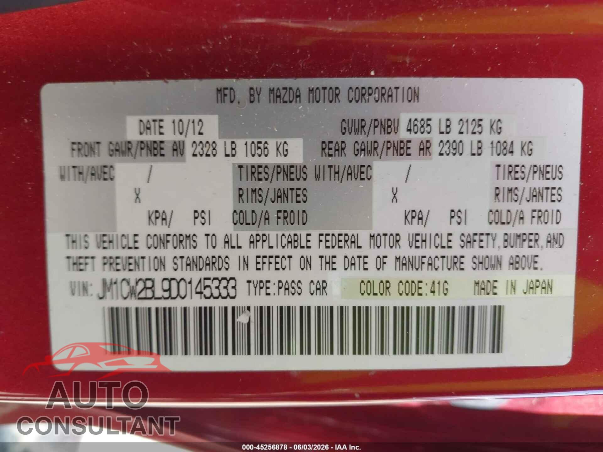 MAZDA MAZDA5 2013 - JM1CW2BL9D0145333