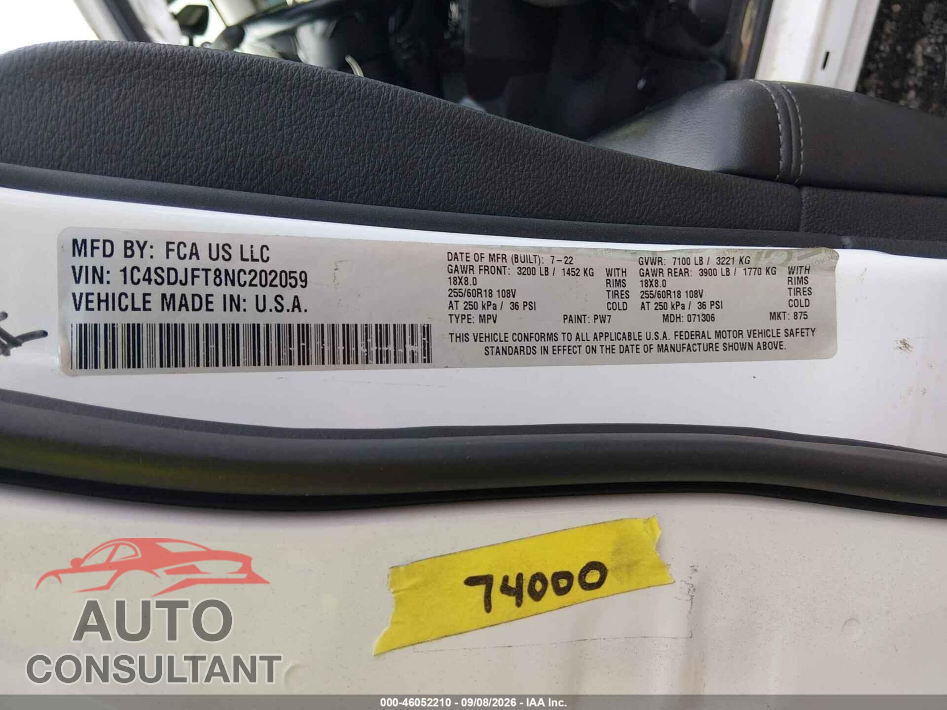 DODGE DURANGO 2022 - 1C4SDJFT8NC202059
