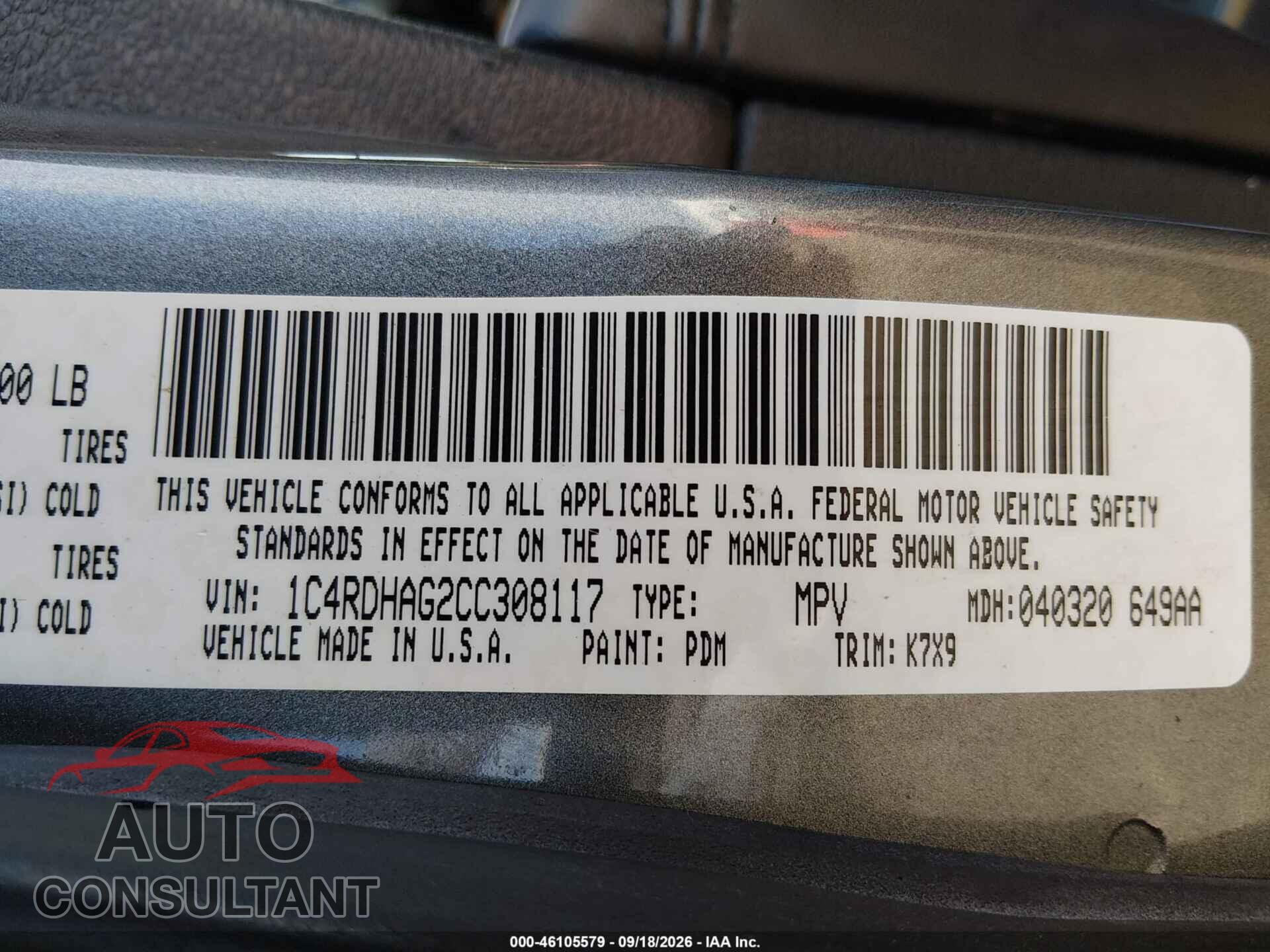 DODGE DURANGO 2012 - 1C4RDHAG2CC308117