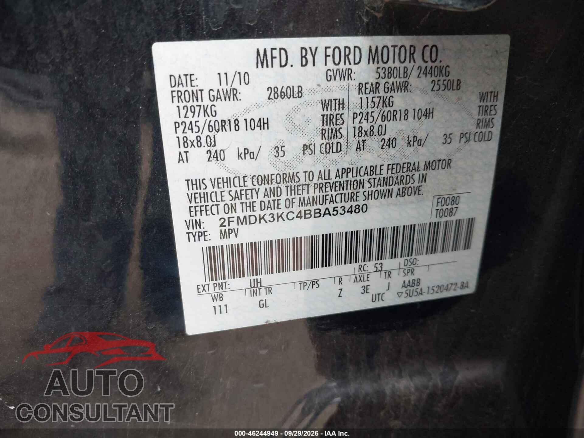 FORD EDGE 2011 - 2FMDK3KC4BBA53480