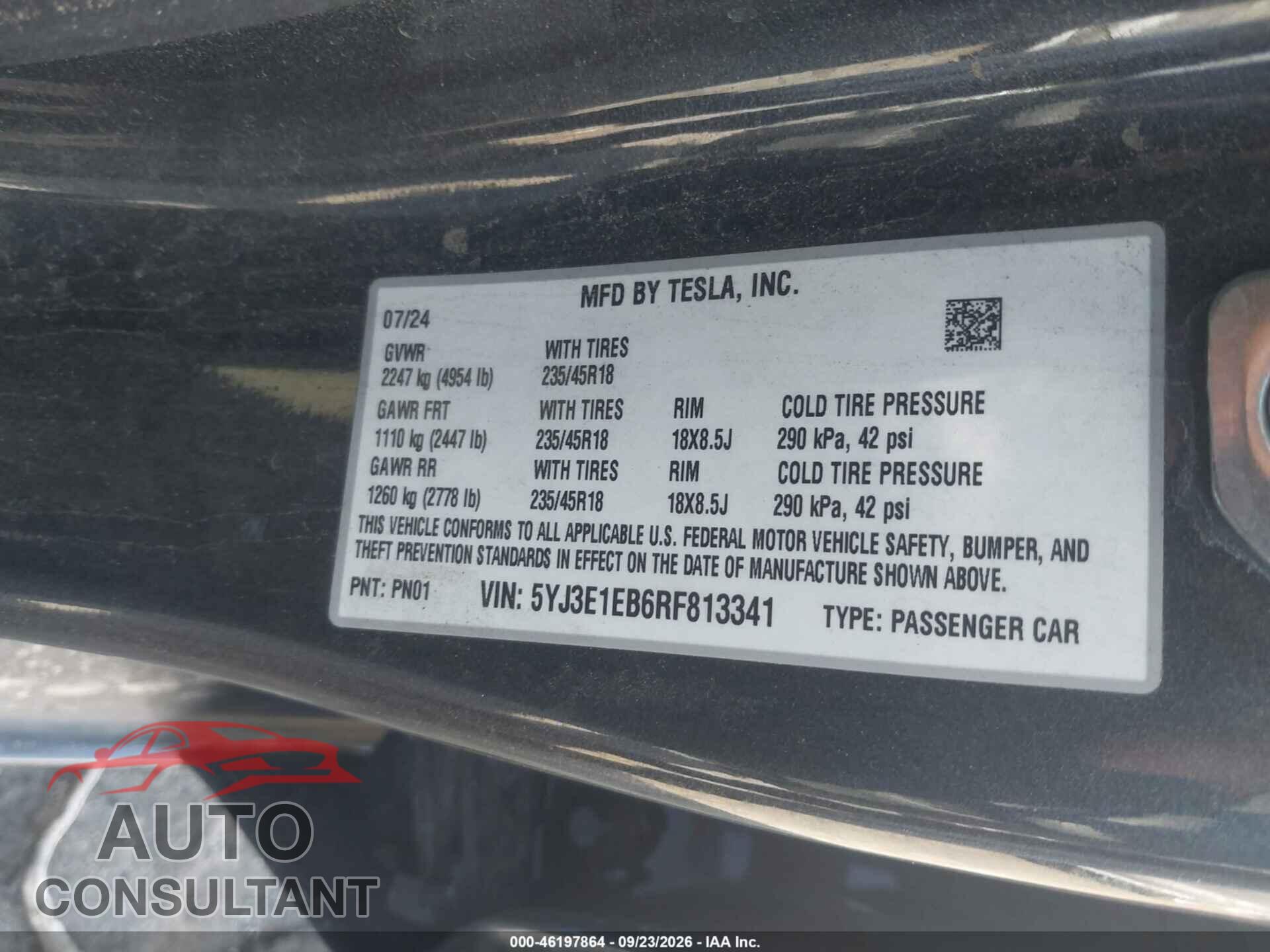 TESLA MODELO 3 2024 - 5YJ3E1EB6RF813341
