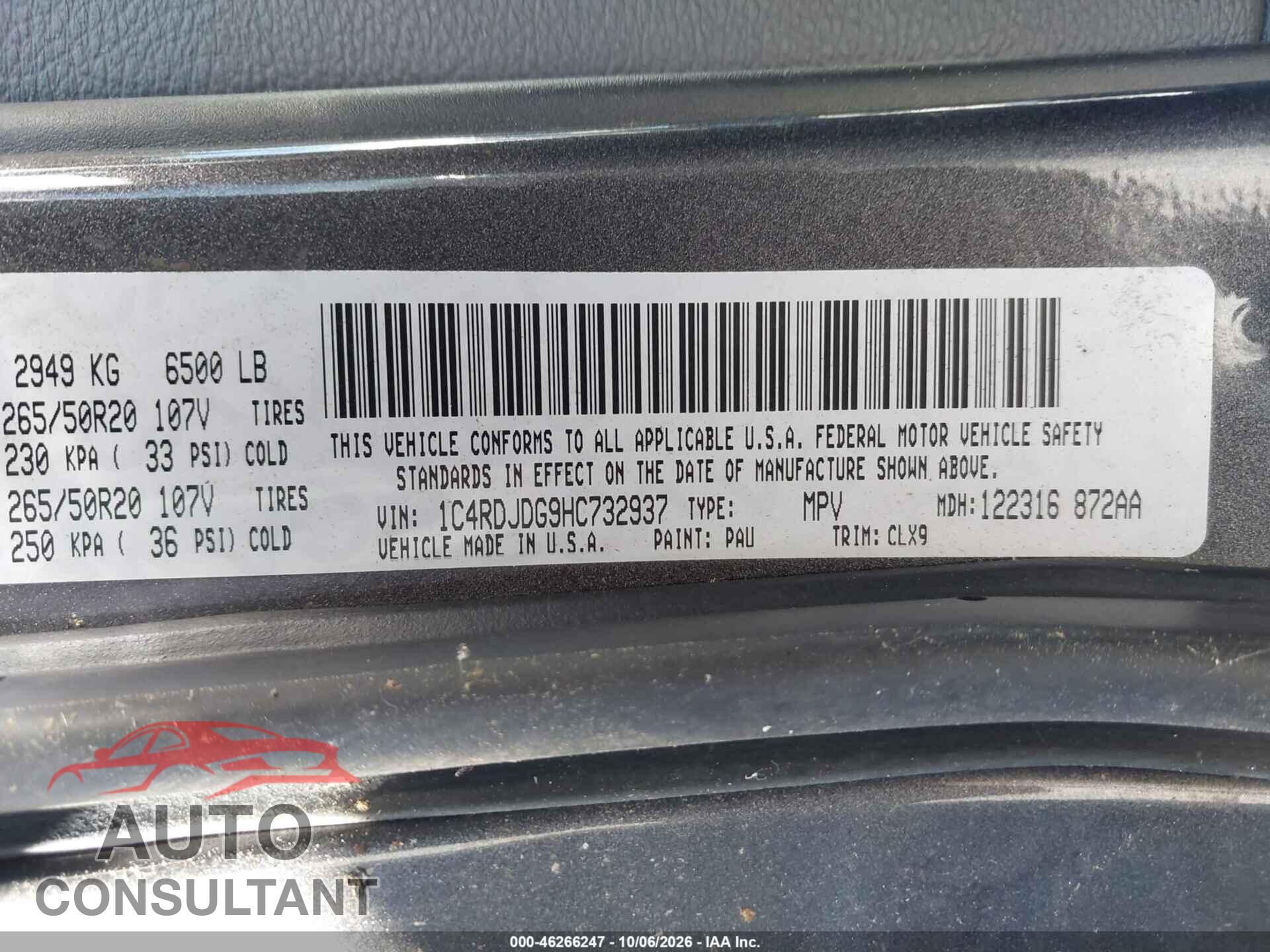 DODGE DURANGO 2017 - 1C4RDJDG9HC732937