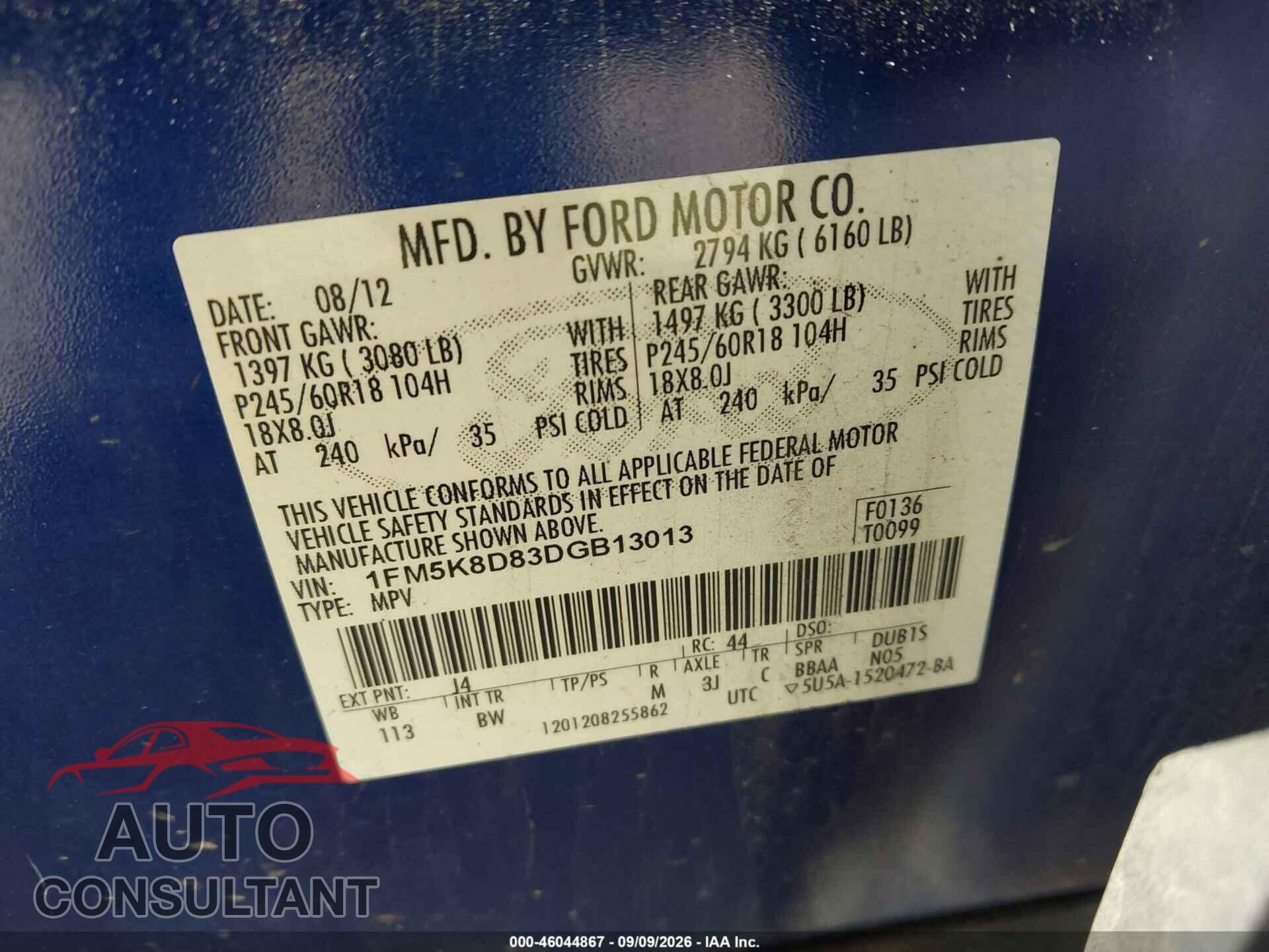 FORD EXPLORER 2013 - 1FM5K8D83DGB13013