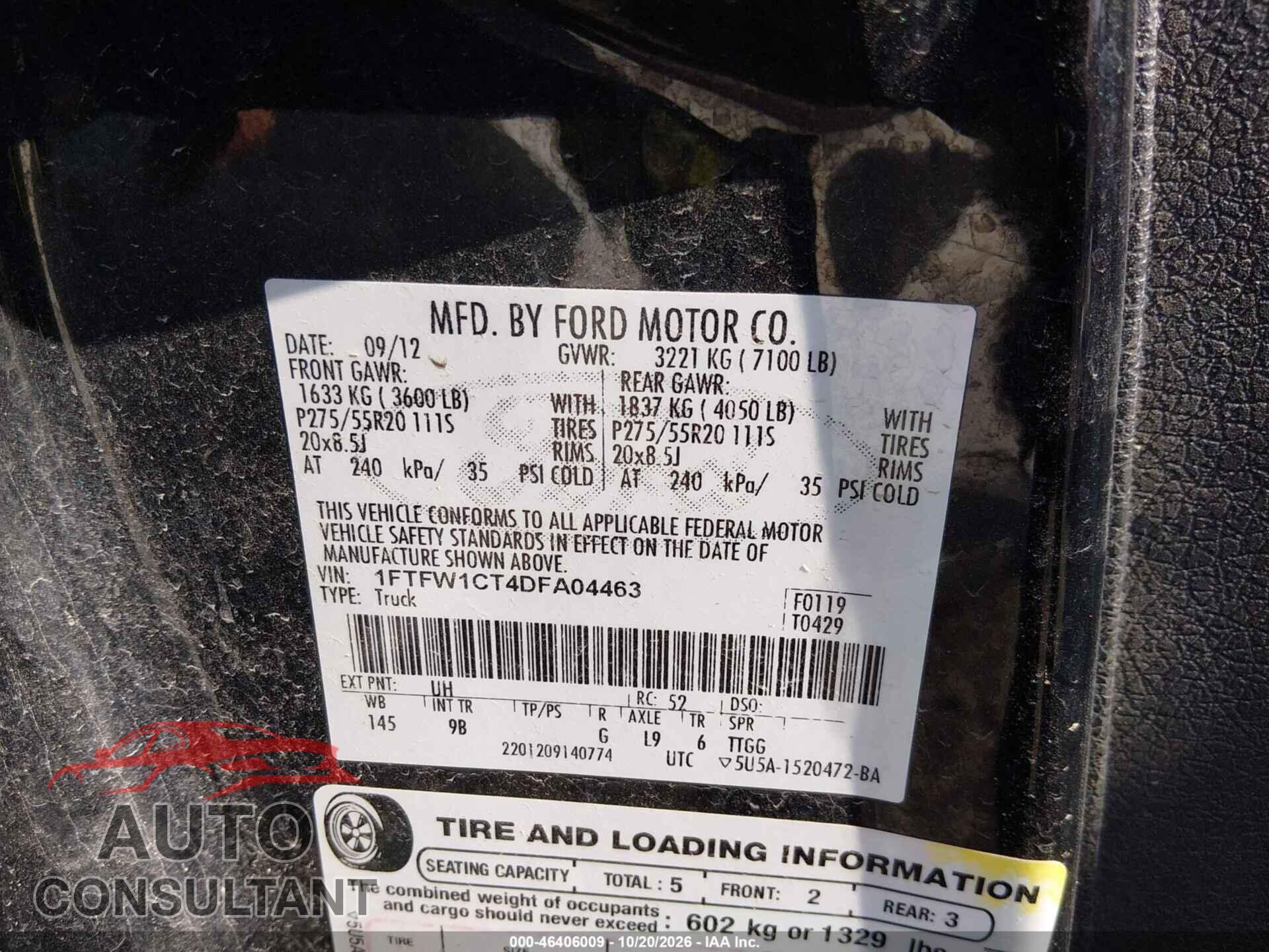 FORD F-150 2013 - 1FTFW1CT4DFA04463