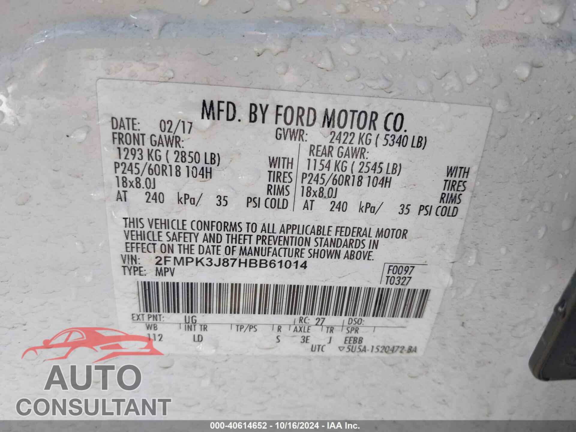 FORD EDGE 2017 - 2FMPK3J87HBB61014