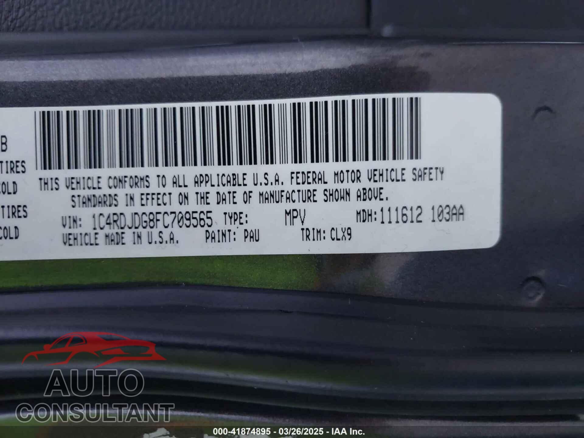 DODGE DURANGO 2015 - 1C4RDJDG8FC709565