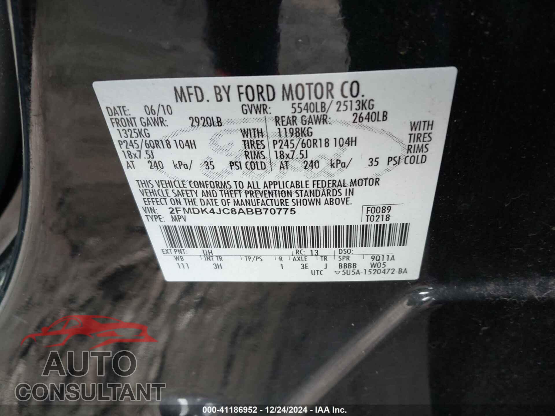 FORD EDGE 2010 - 2FMDK4JC8ABB70775