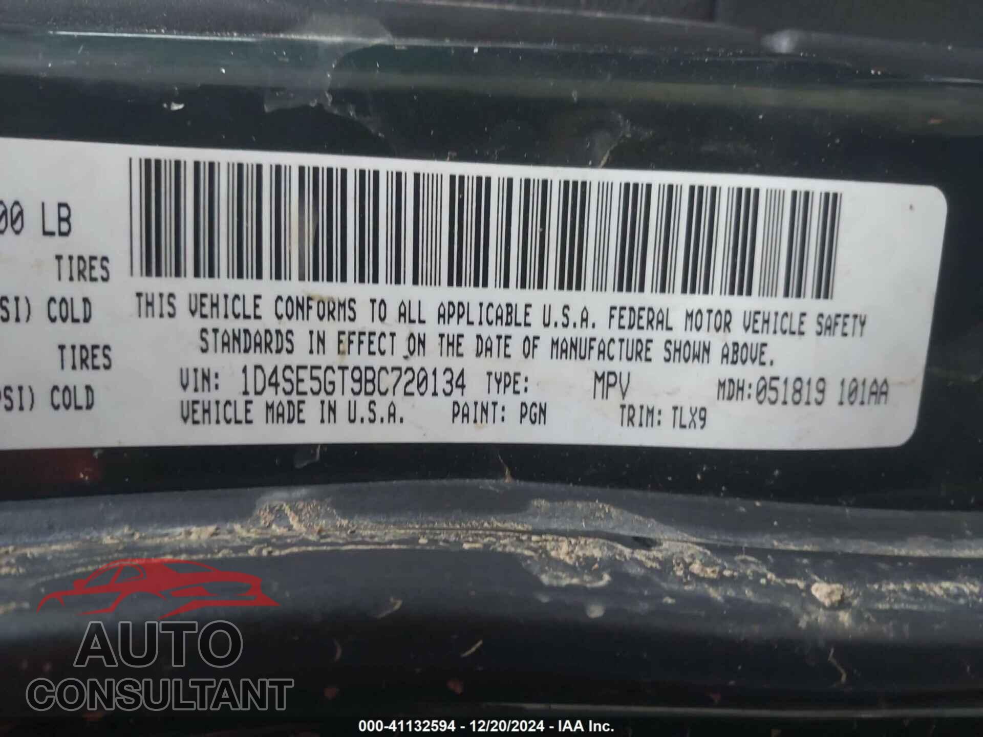 DODGE DURANGO 2011 - 1D4SE5GT9BC720134