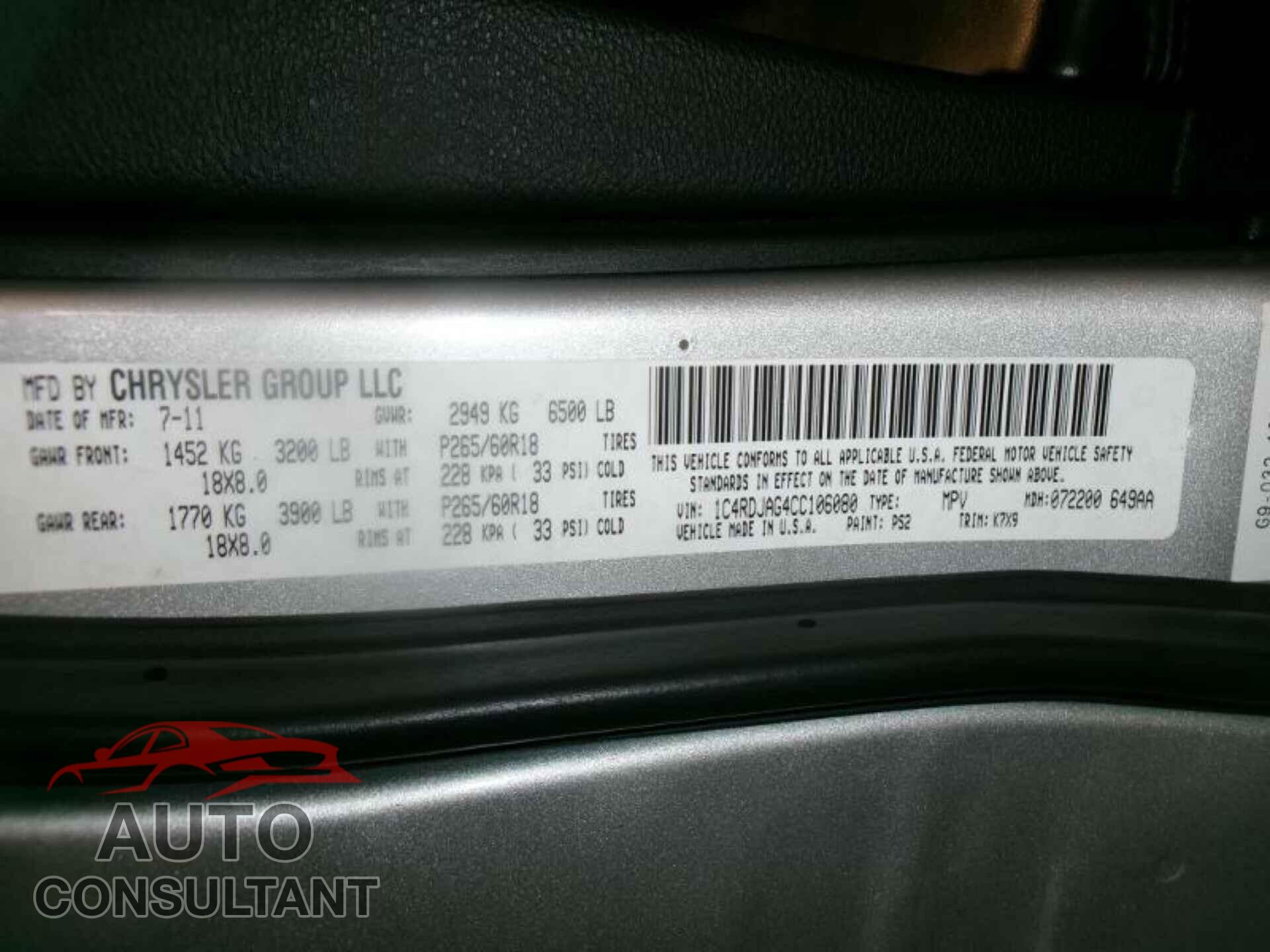DODGE DURANGO 2012 - 1C4RDJAG4CC106080