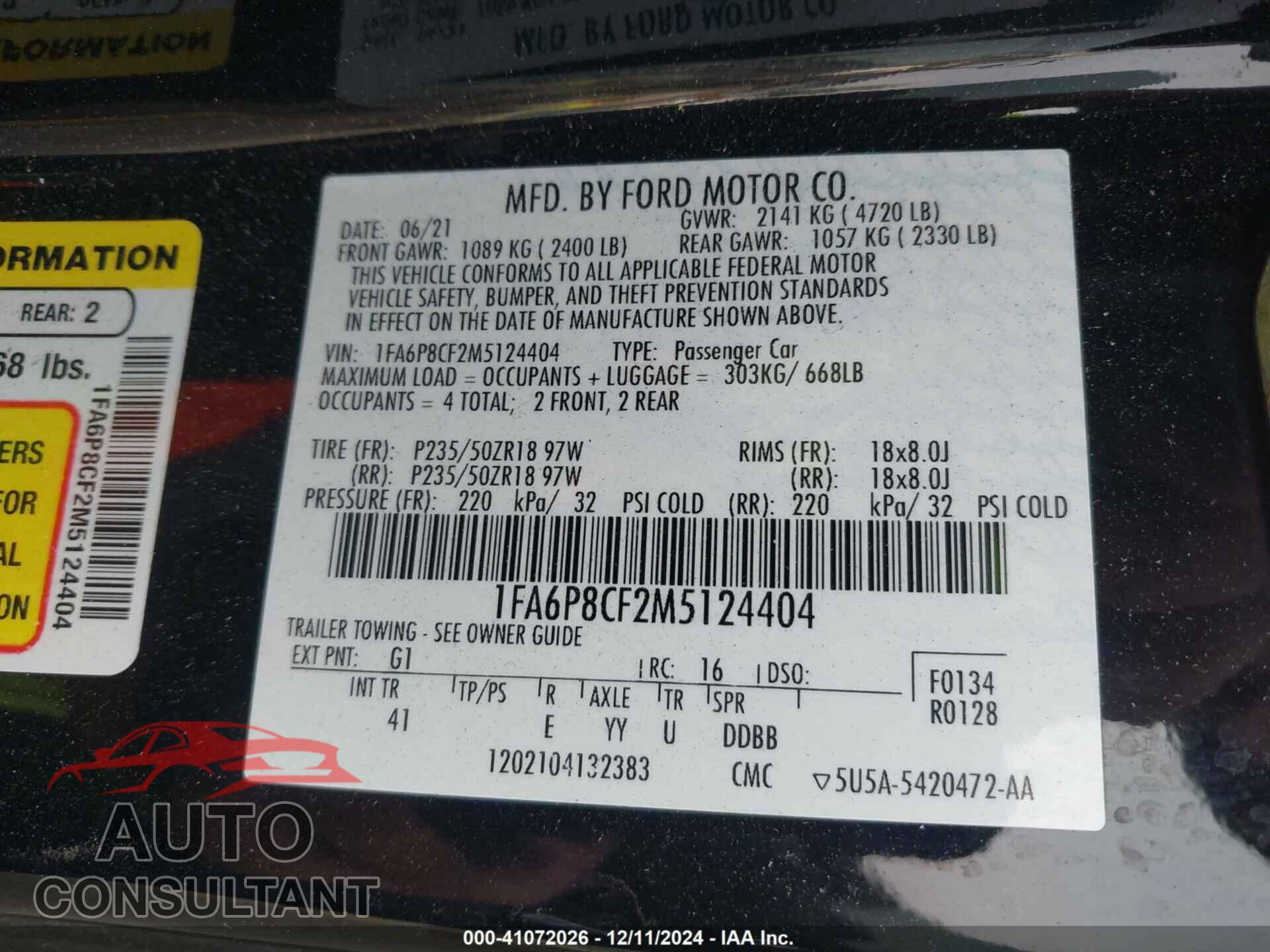 FORD MUSTANG 2021 - 1FA6P8CF2M5124404