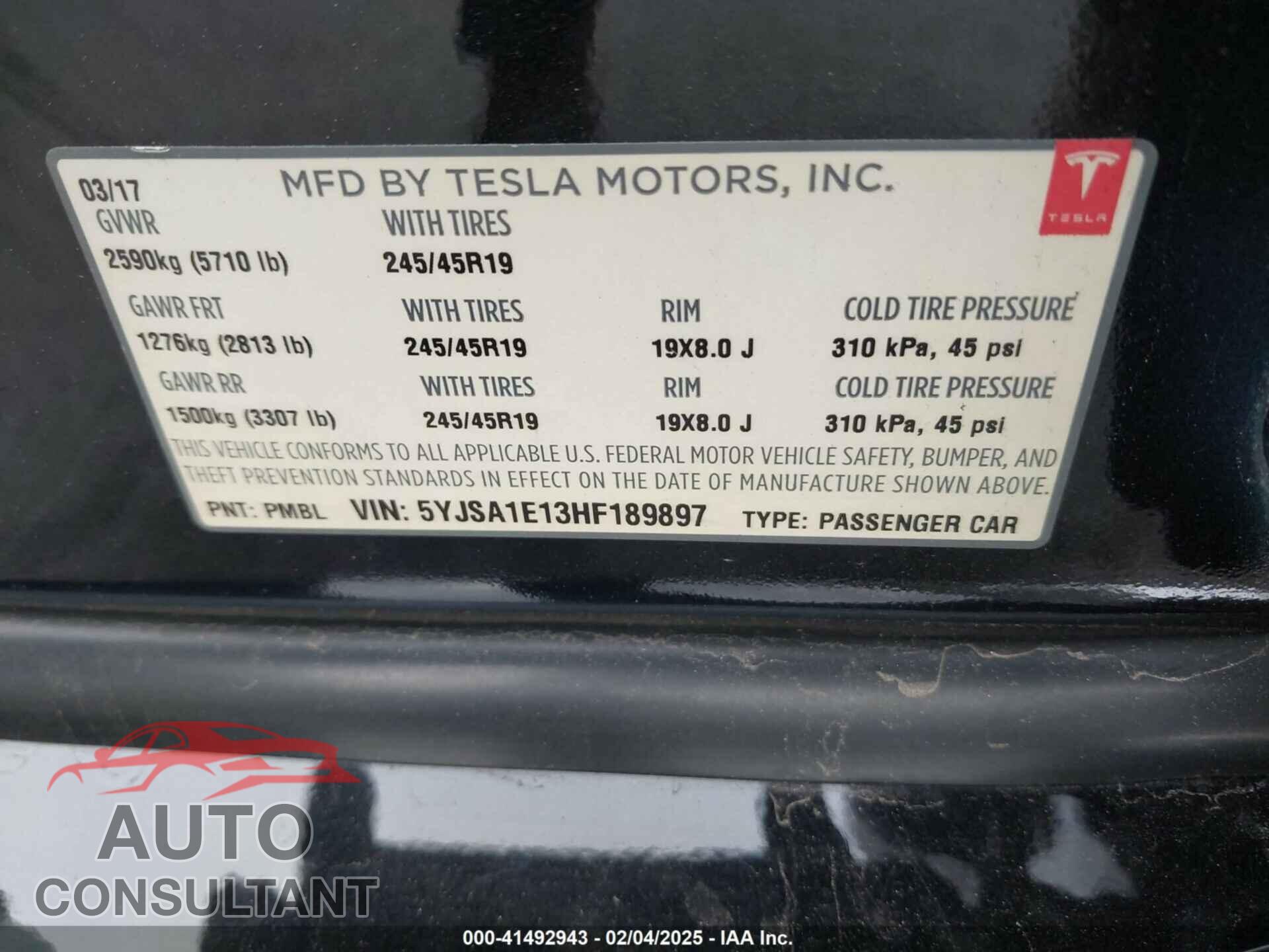 TESLA MODEL S 2017 - 5YJSA1E13HF189897