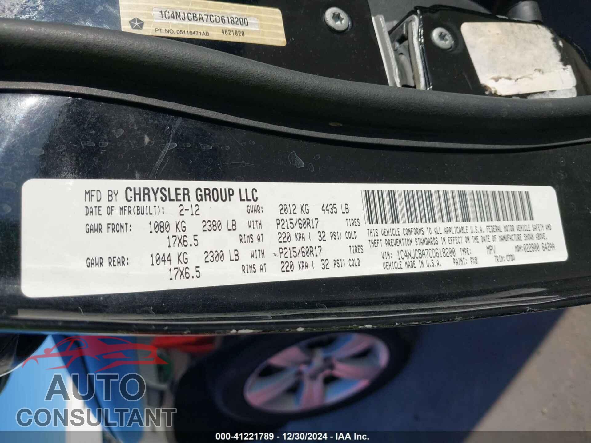 JEEP COMPASS 2012 - 1C4NJCBA7CD618200