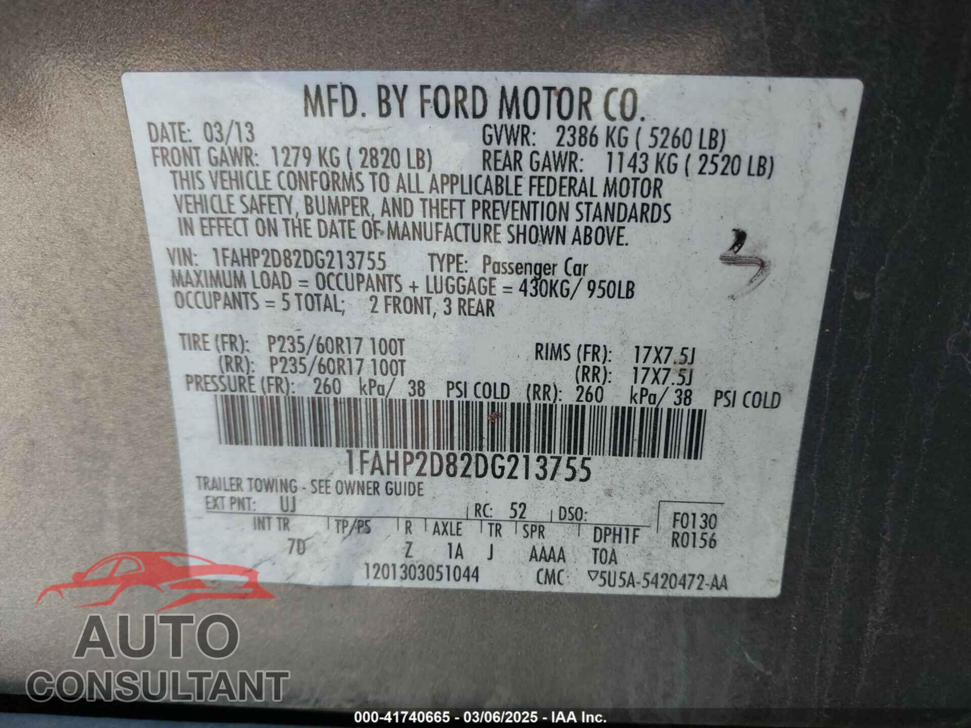 FORD TAURUS 2013 - 1FAHP2D82DG213755