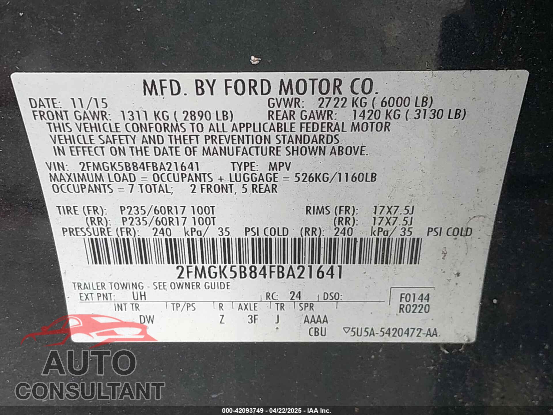 FORD FLEX 2015 - 2FMGK5B84FBA21641