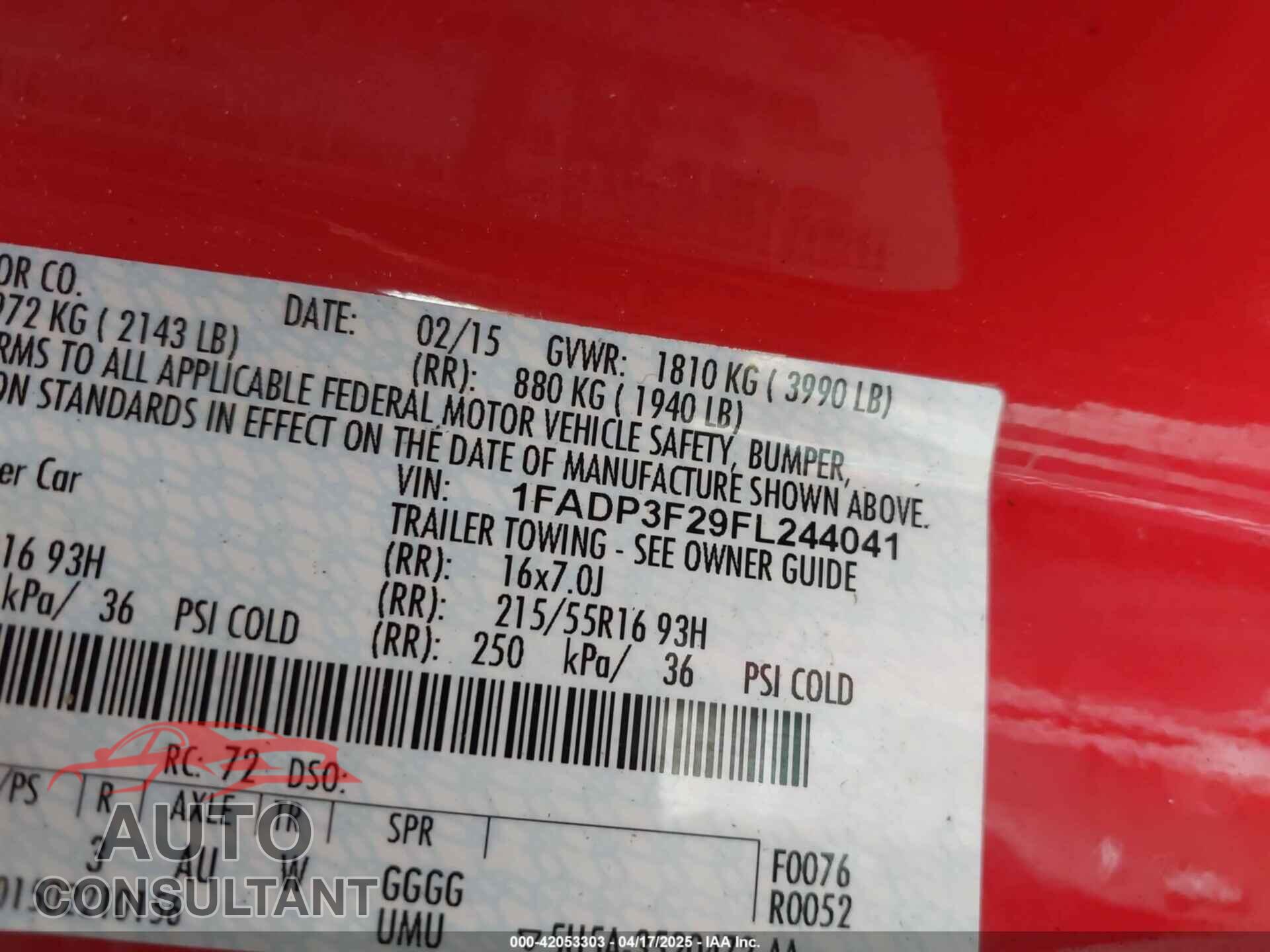 FORD FOCUS 2015 - 1FADP3F29FL244041