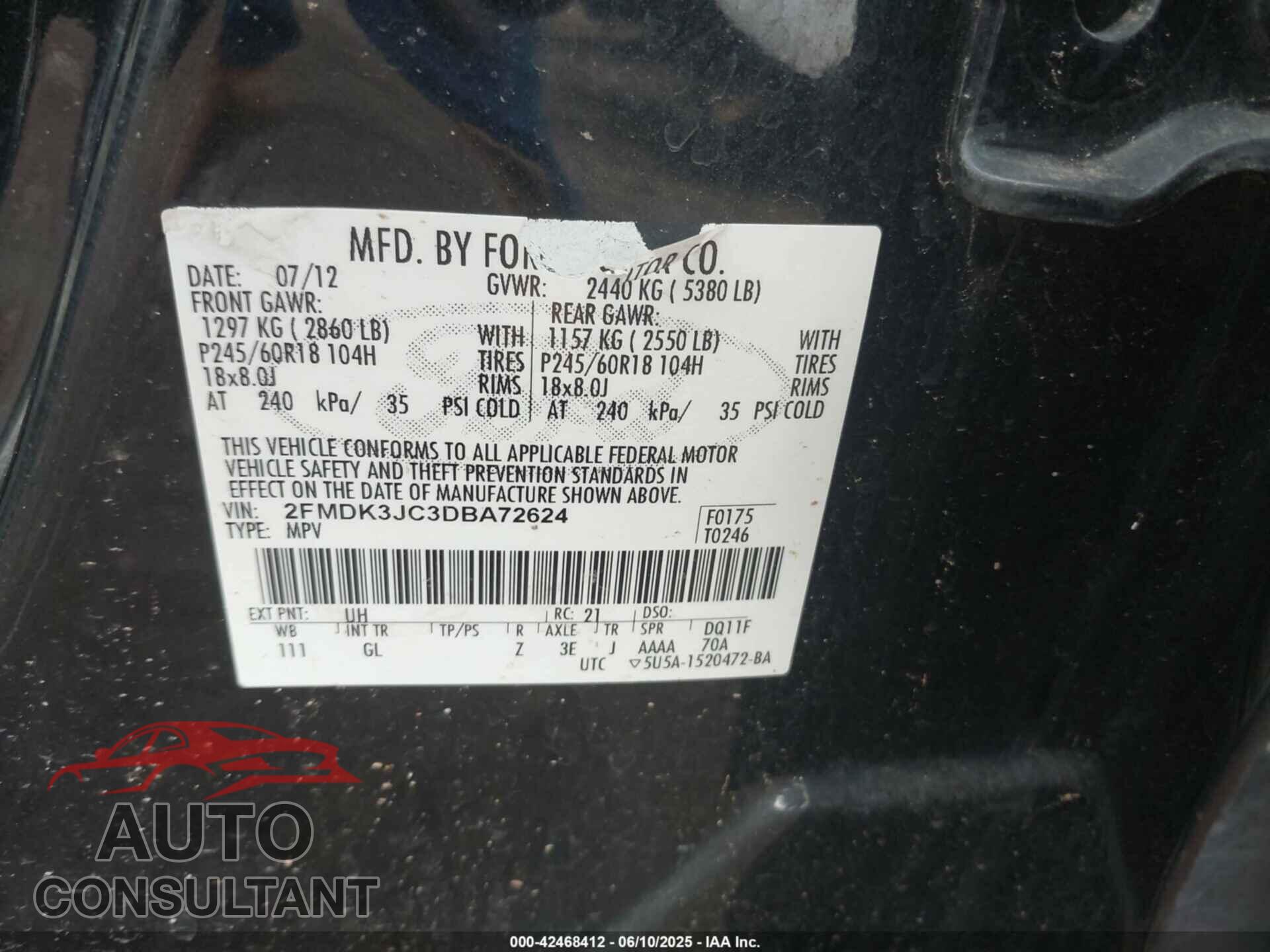 FORD EDGE 2013 - 2FMDK3JC3DBA72624