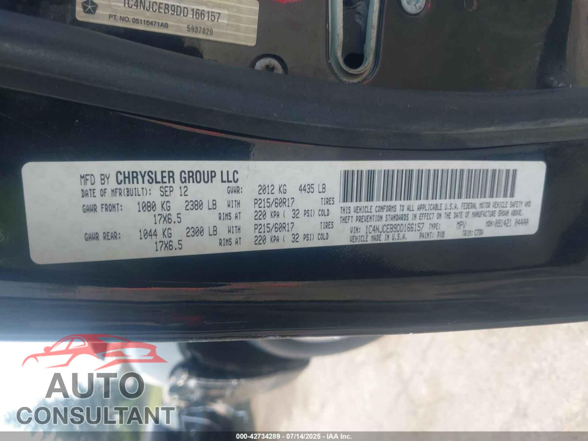 JEEP COMPASS 2013 - 1C4NJCEB9DD166157