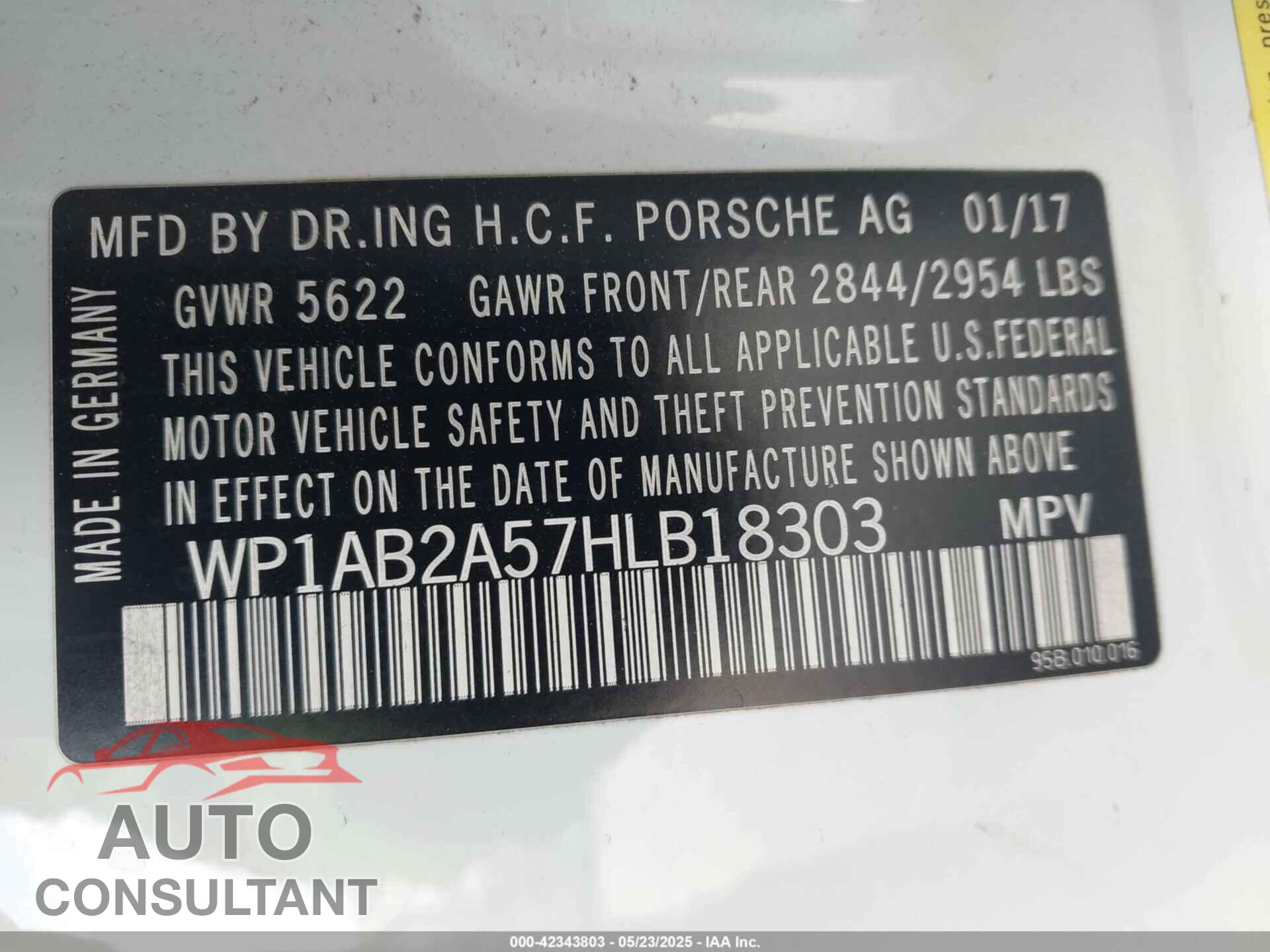 PORSCHE MACAN 2017 - WP1AB2A57HLB18303