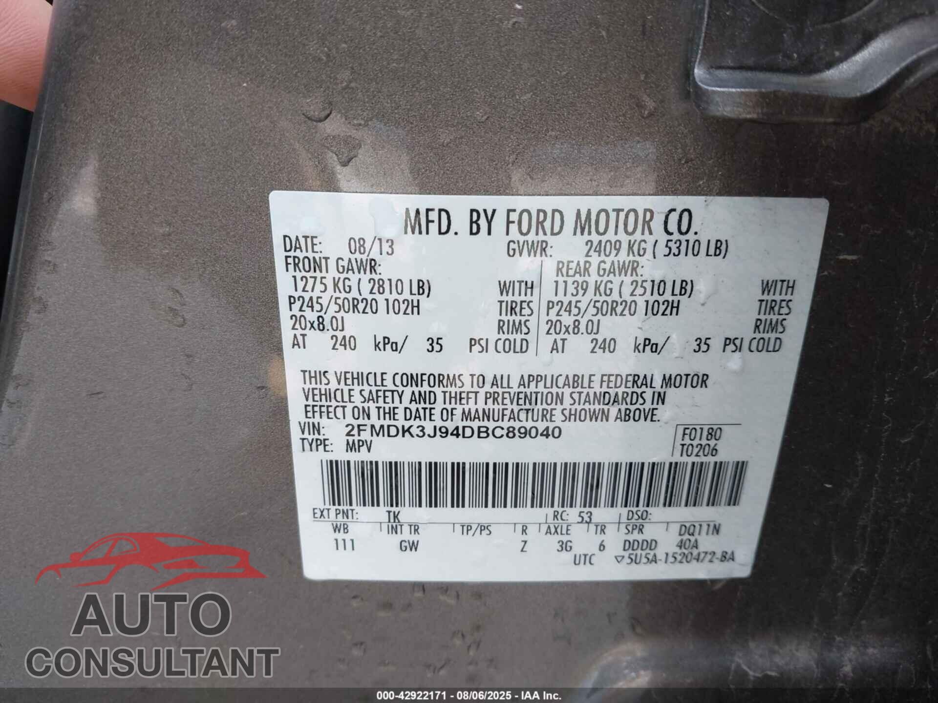 FORD EDGE 2013 - 2FMDK3J94DBC89040