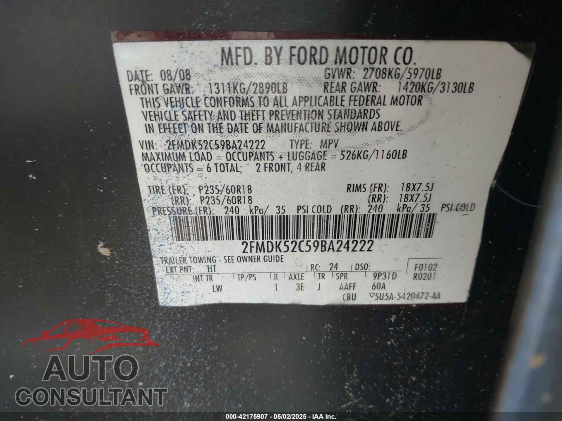 FORD FLEX 2009 - 2FMDK52C59BA24222