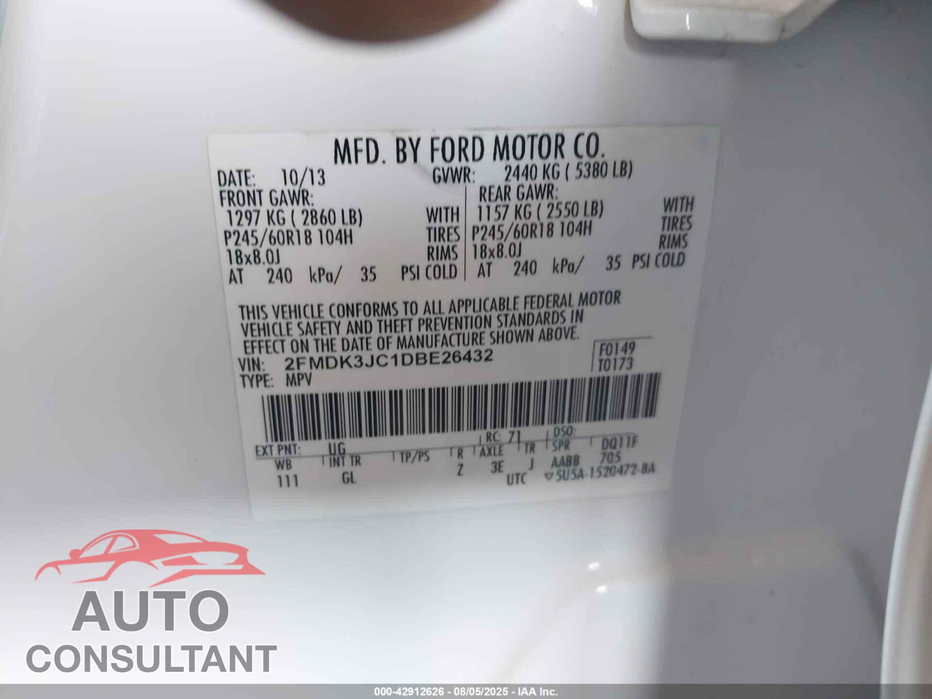FORD EDGE 2013 - 2FMDK3JC1DBE26432