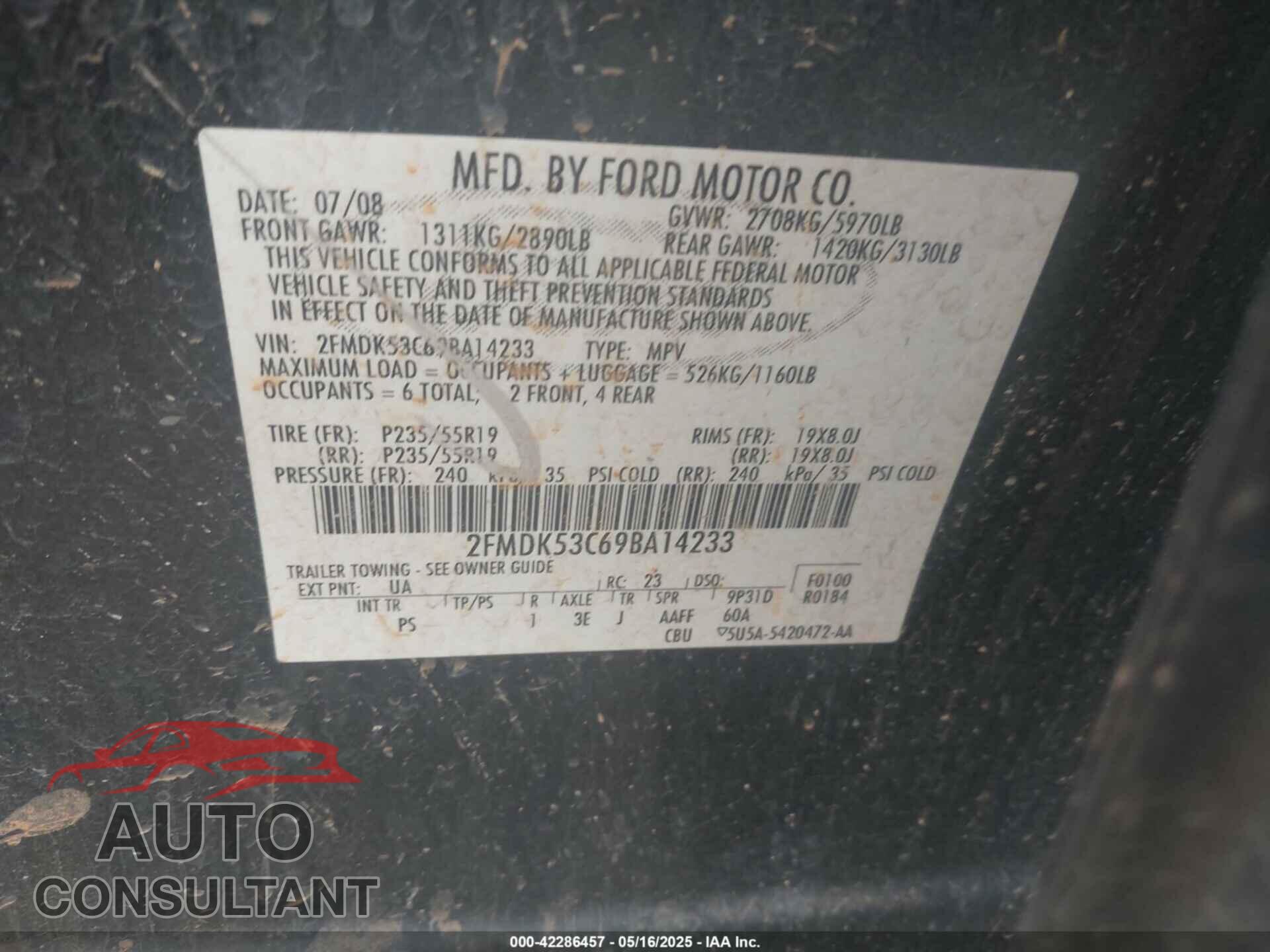 FORD FLEX 2009 - 2FMDK53C69BA14233