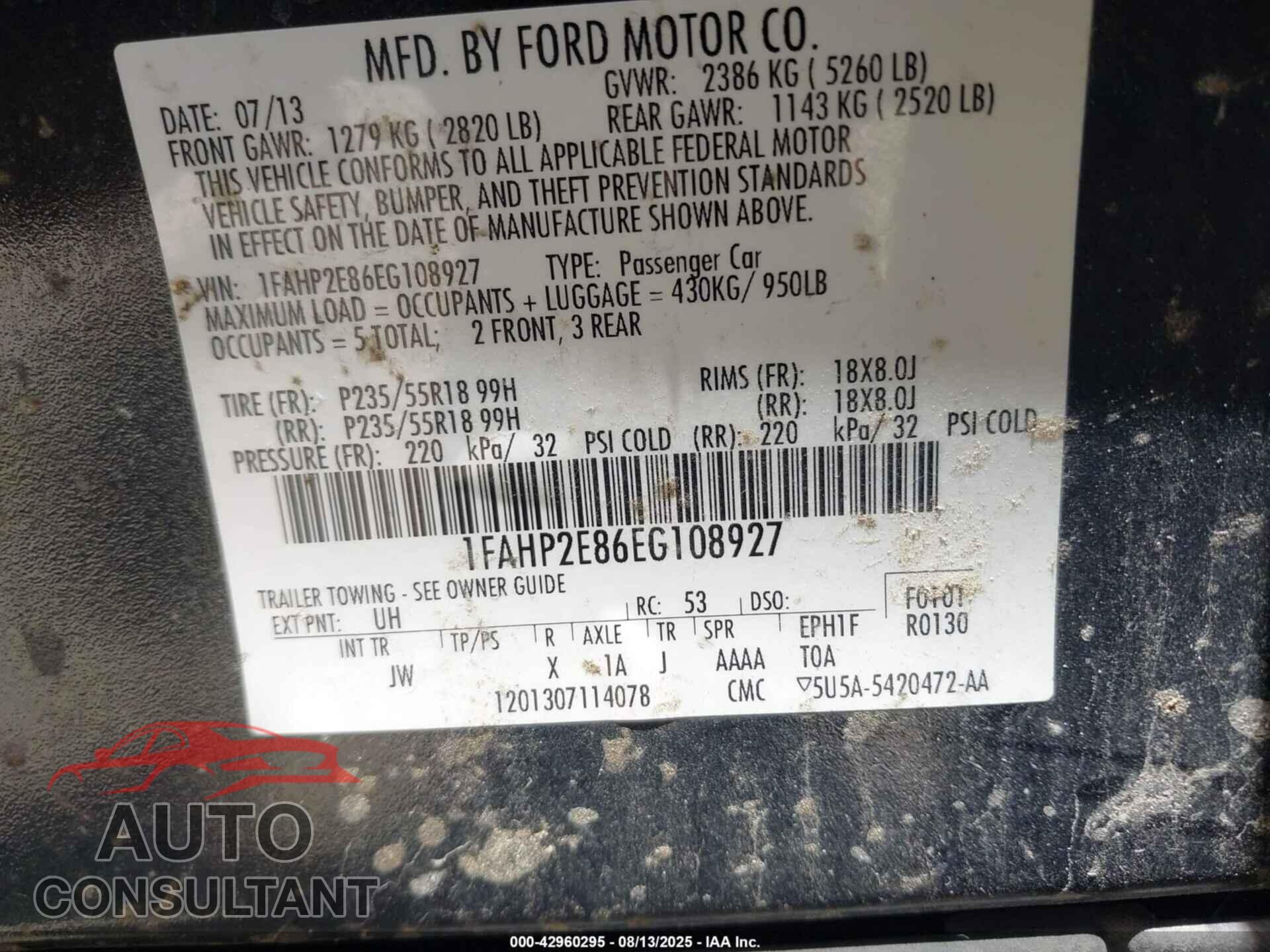 FORD TAURUS 2014 - 1FAHP2E86EG108927