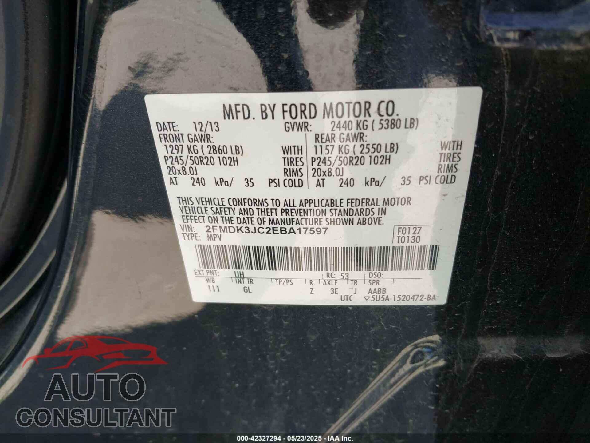 FORD EDGE 2014 - 2FMDK3JC2EBA17597
