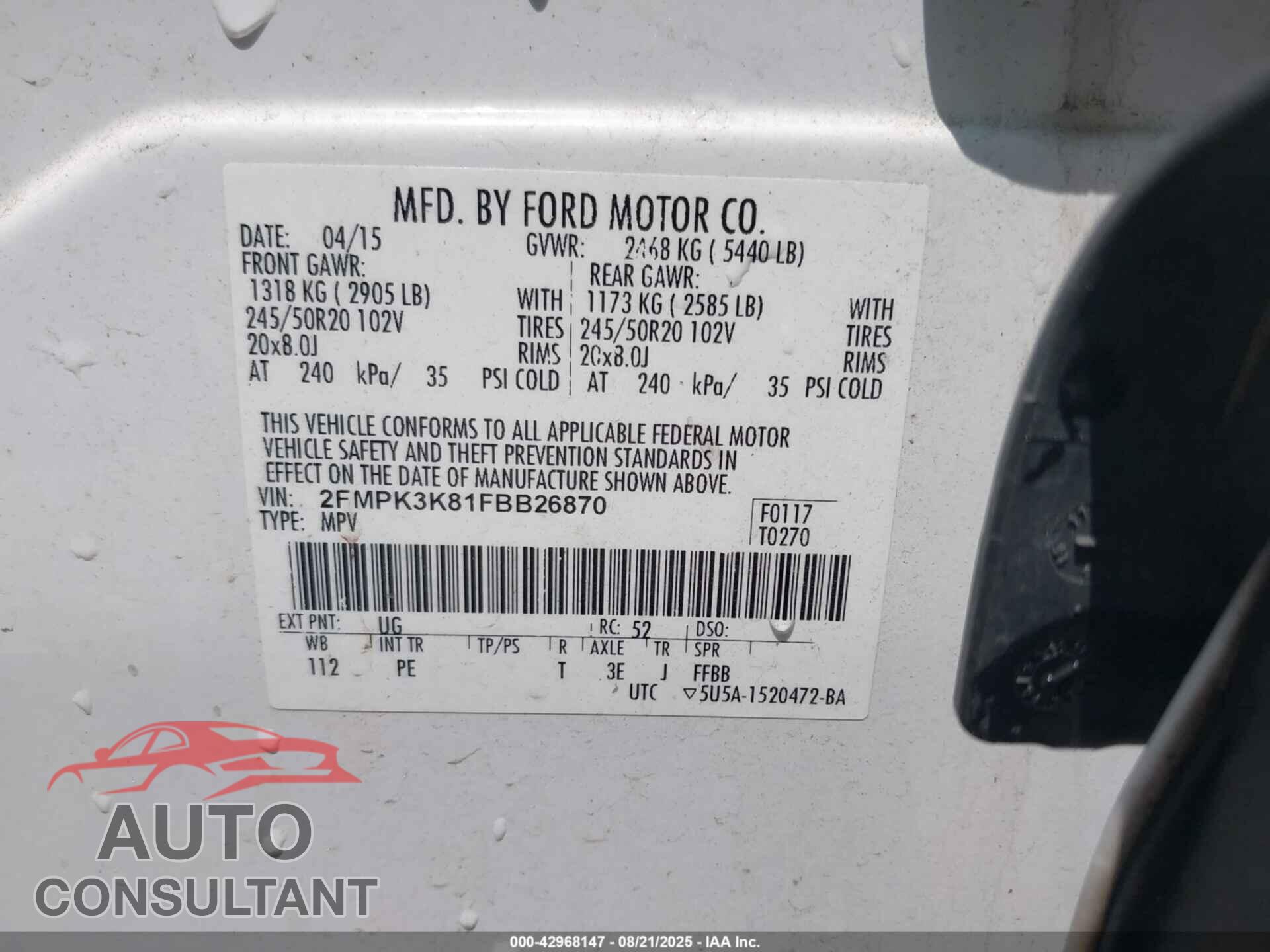 FORD EDGE 2015 - 2FMPK3K81FBB26870