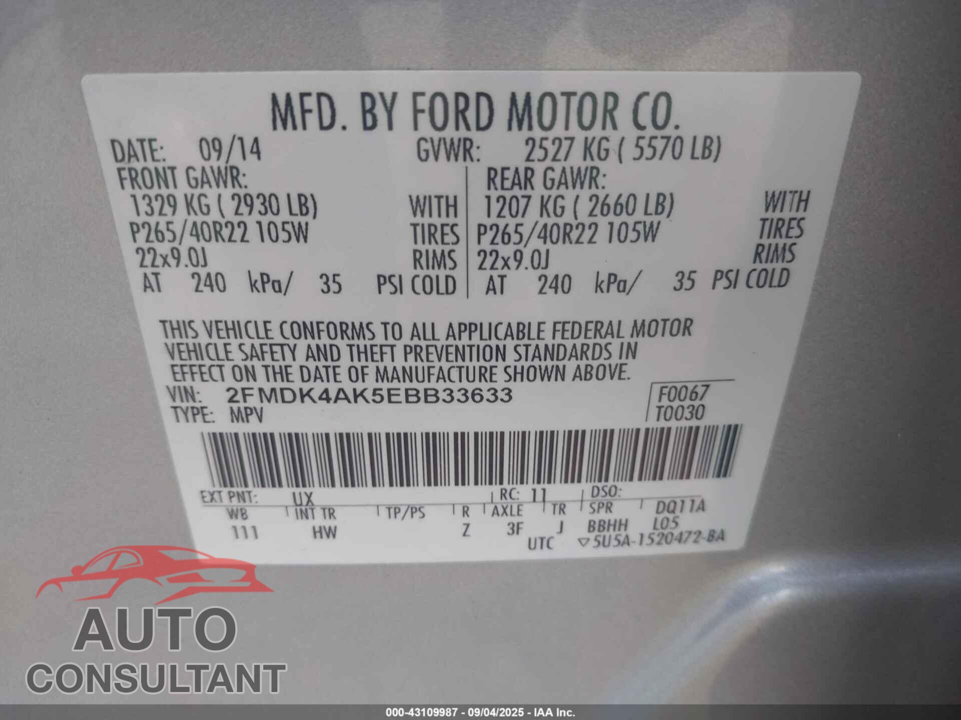 FORD EDGE 2014 - 2FMDK4AK5EBB33633