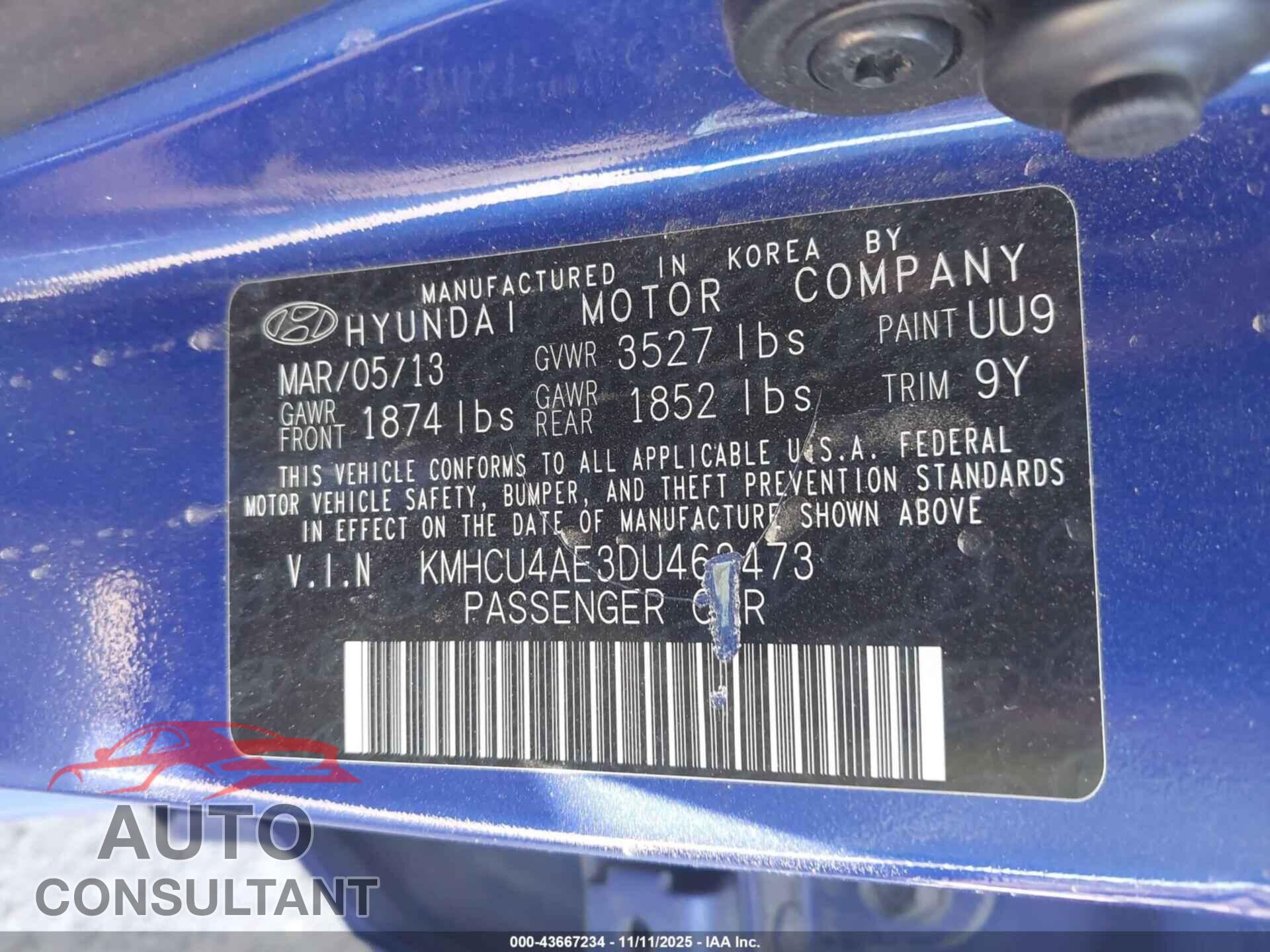 HYUNDAI ACCENT 2013 - KMHCU4AE3DU463473