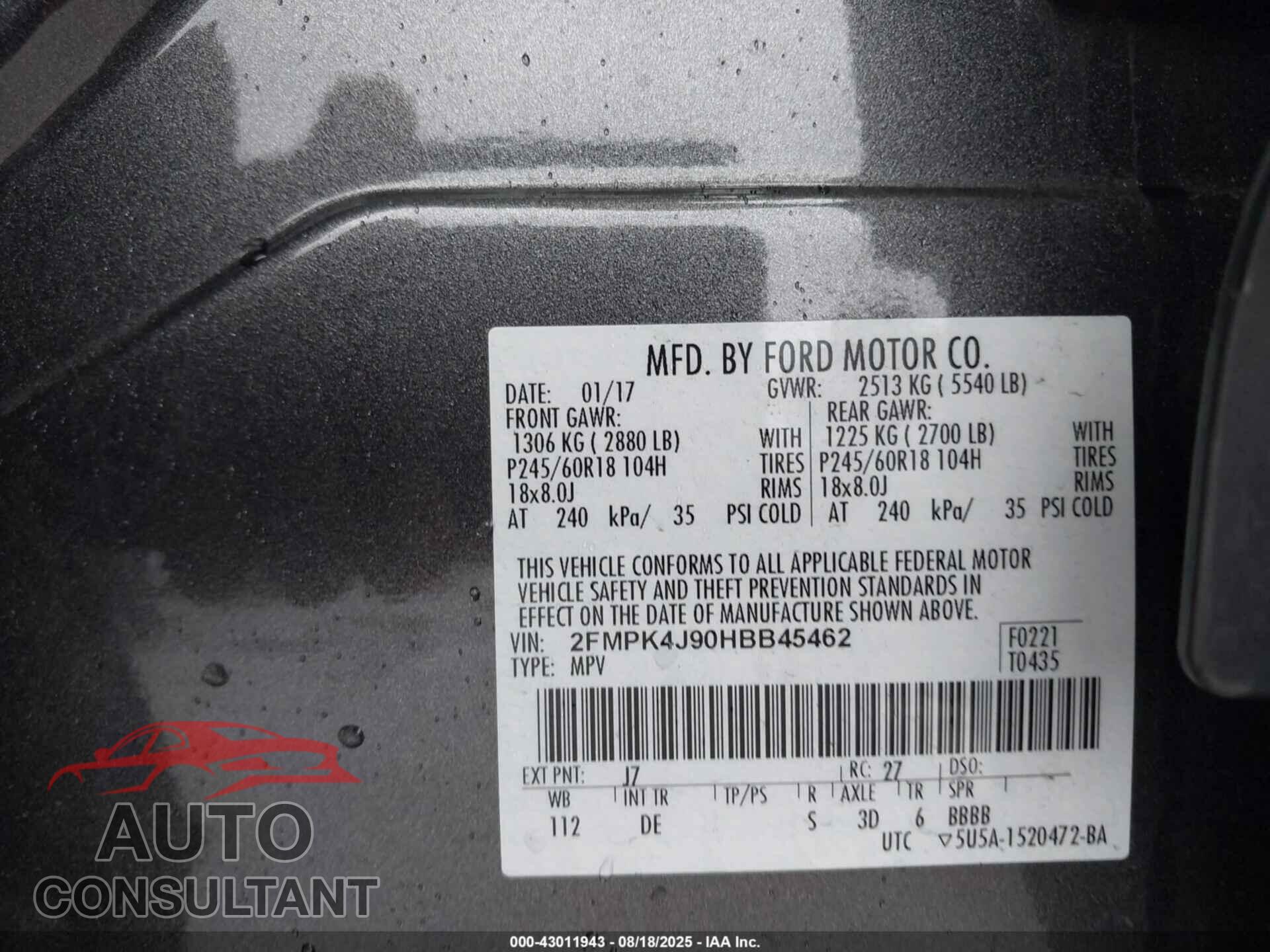 FORD EDGE 2017 - 2FMPK4J90HBB45462