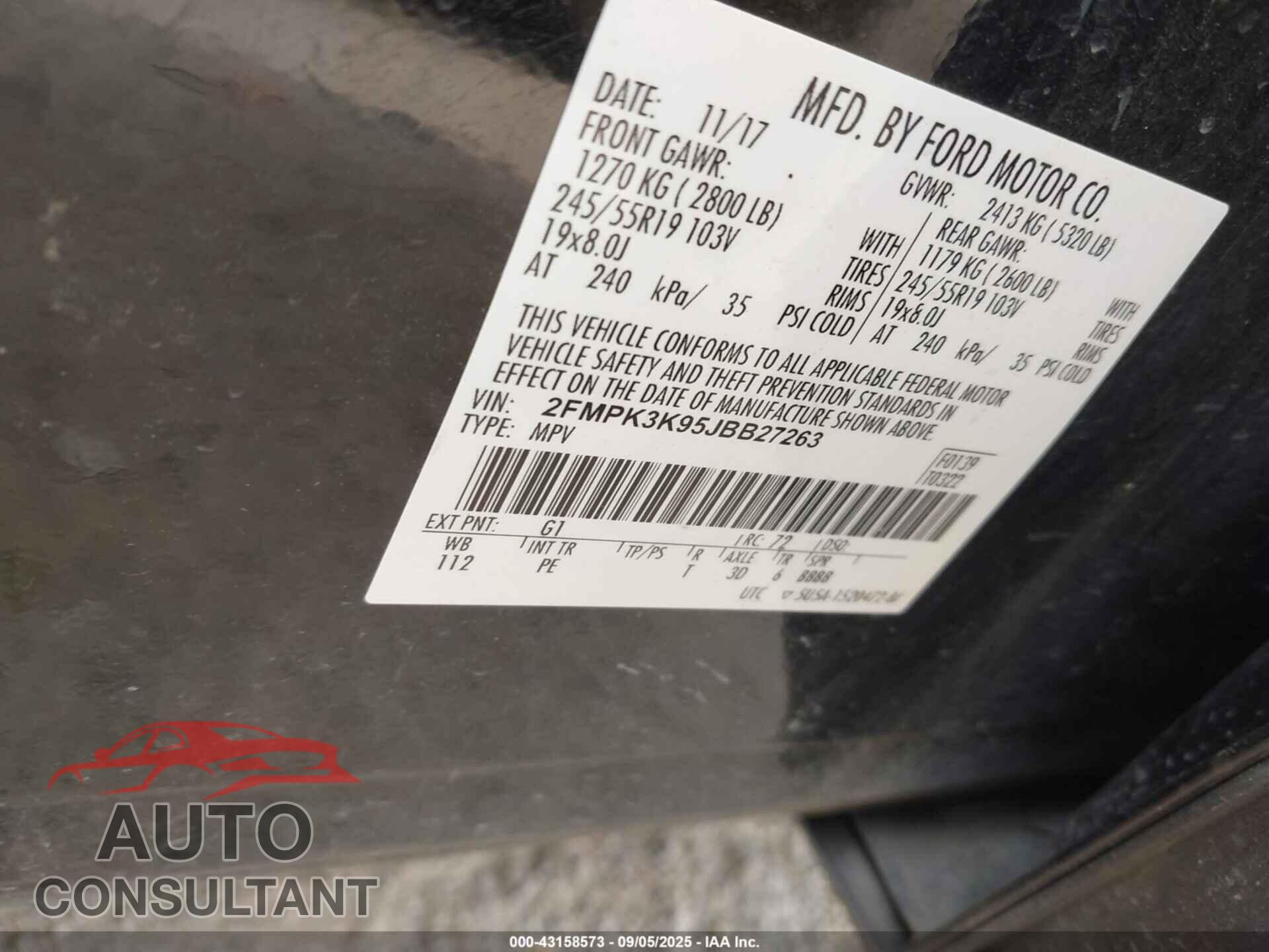 FORD EDGE 2018 - 2FMPK3K95JBB27263