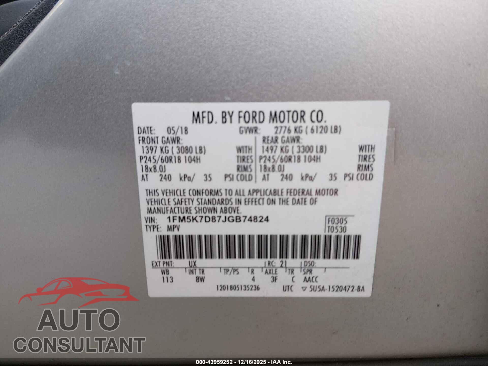FORD EXPLORER 2018 - 1FM5K7D87JGB74824