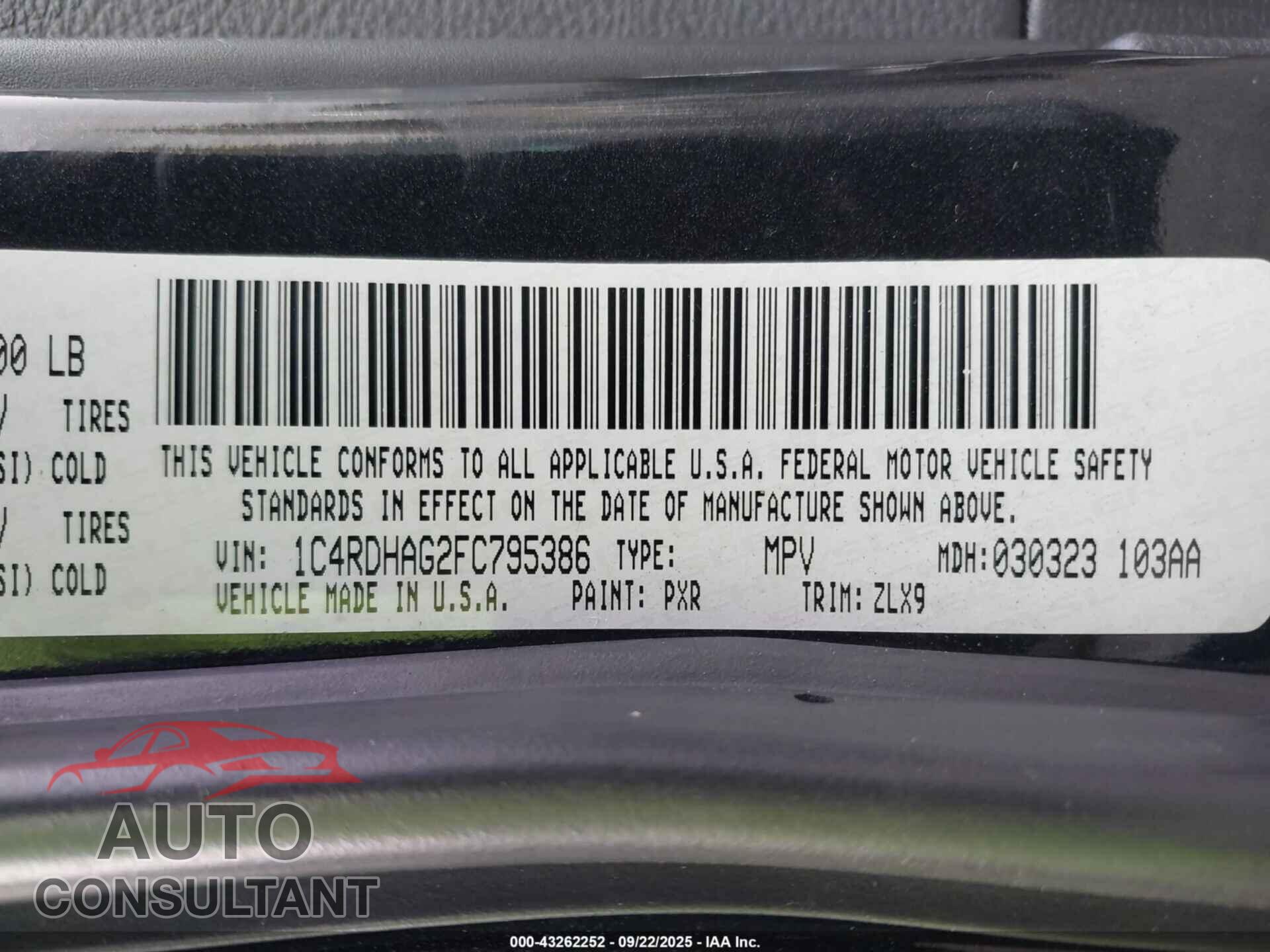 DODGE DURANGO 2015 - 1C4RDHAG2FC795386