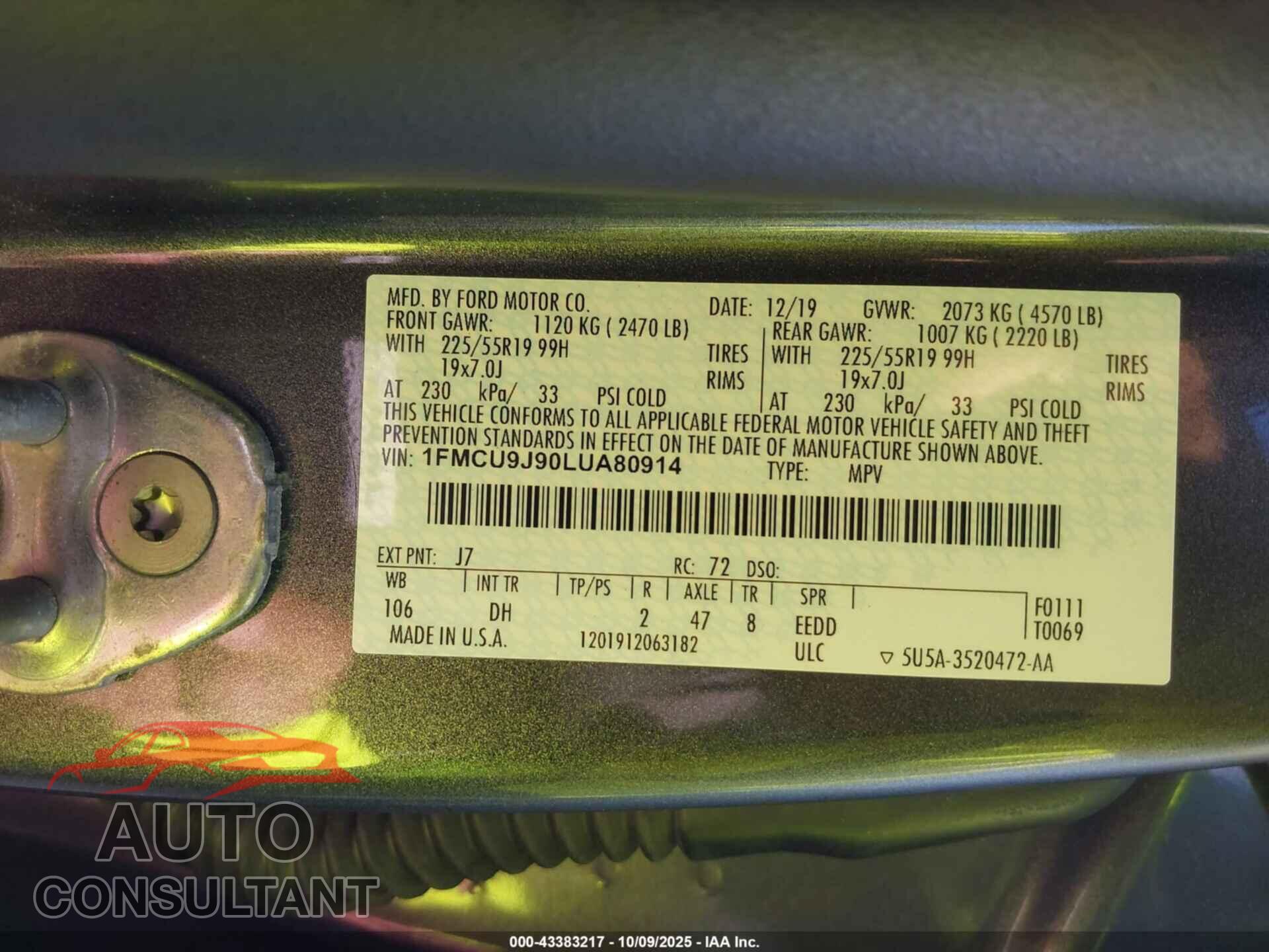 FORD ESCAPE 2020 - 1FMCU9J90LUA80914
