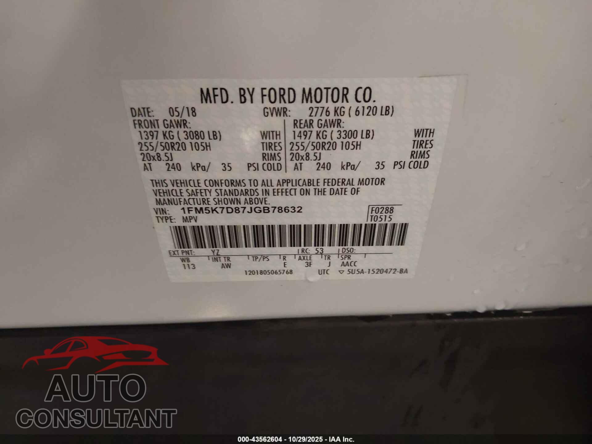 FORD EXPLORER 2018 - 1FM5K7D87JGB78632