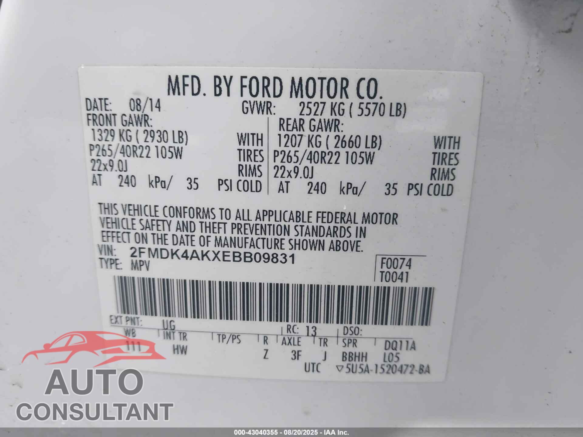 FORD EDGE 2014 - 2FMDK4AKXEBB09831