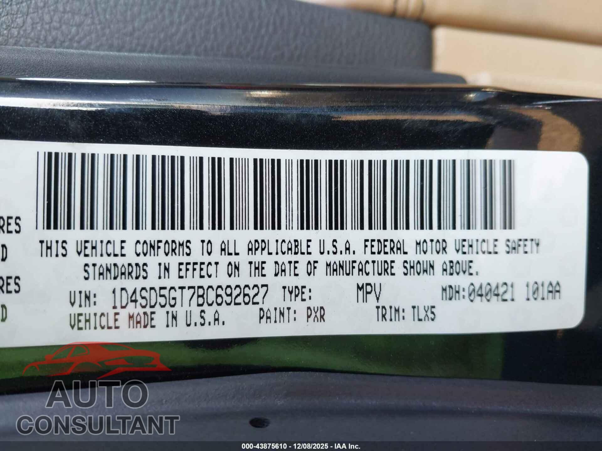 DODGE DURANGO 2011 - 1D4SD5GT7BC692627
