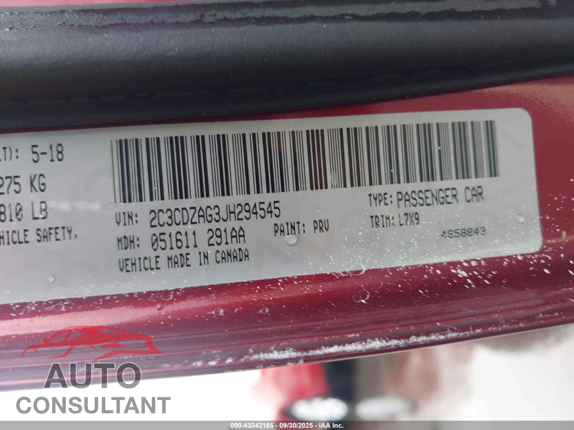 DODGE CHALLENGER 2018 - 2C3CDZAG3JH294545